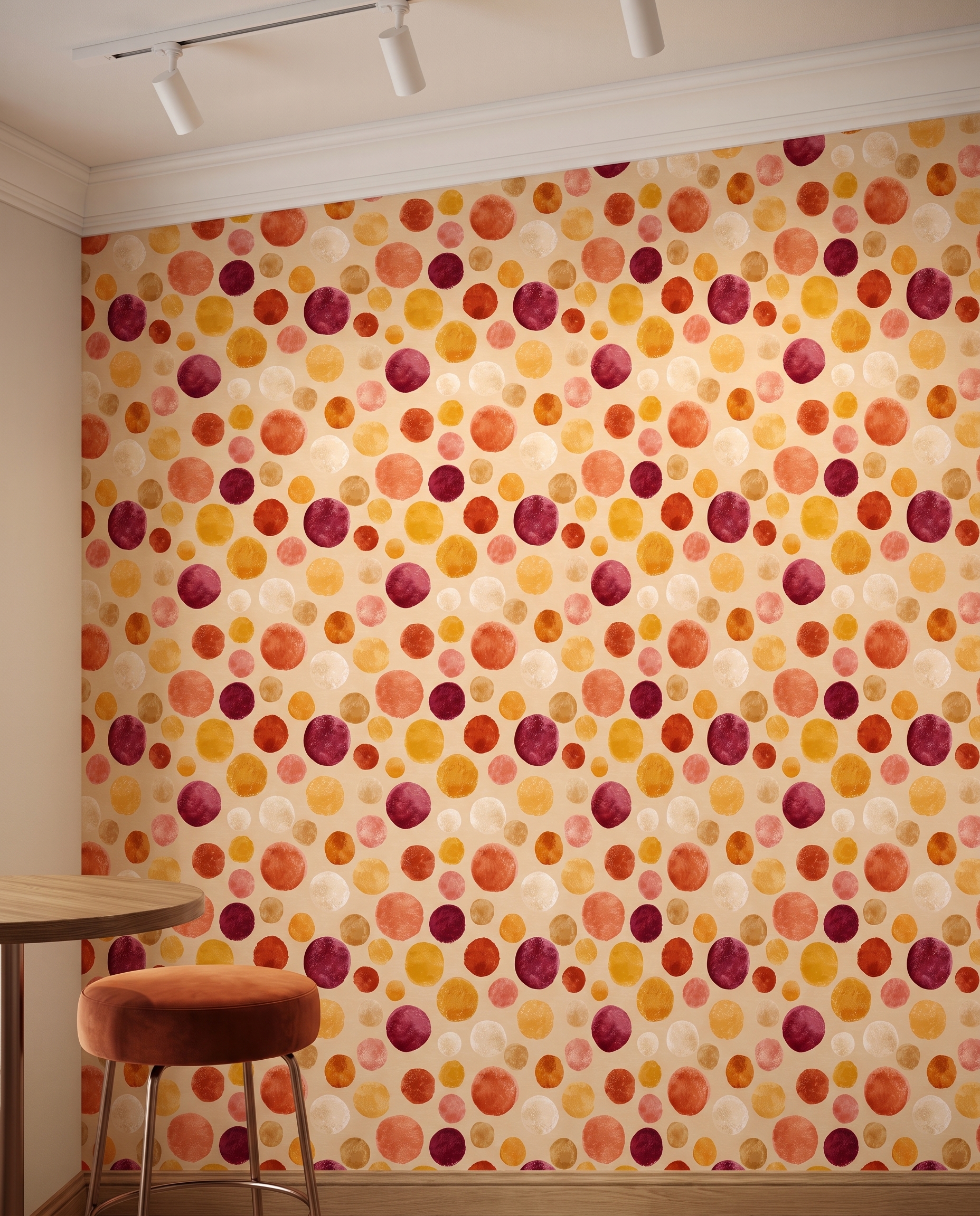 Playful Crayon Dots Wallpaper in Warm Tones, Retro Geometric Circles, Removable Peel and Stick Wallpaper for Nursery or Kids Room Accent Wall