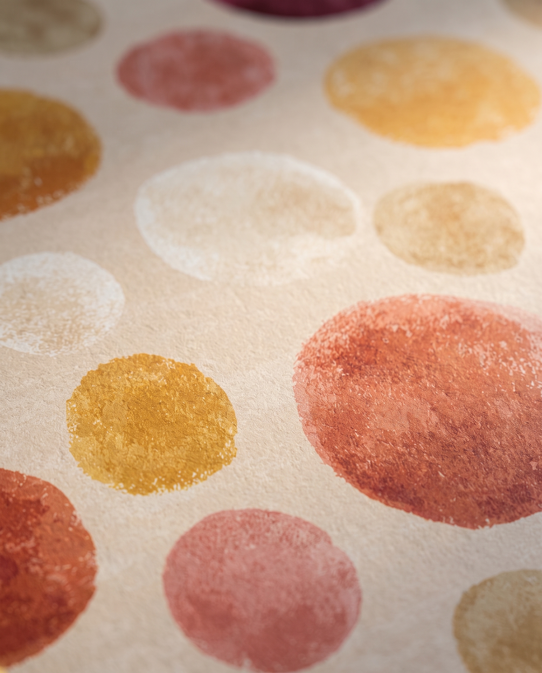 Playful Crayon Dots Wallpaper in Warm Tones, Retro Geometric Circles, Removable Peel and Stick Wallpaper for Nursery or Kids Room Accent Wall