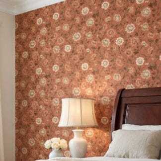 Vintage Chinoiserie Floral Wallpaper in Terracotta and Brown, Peel and Stick Wallpaper, Removable Wall Mural for a Sophisticated Accent Wall