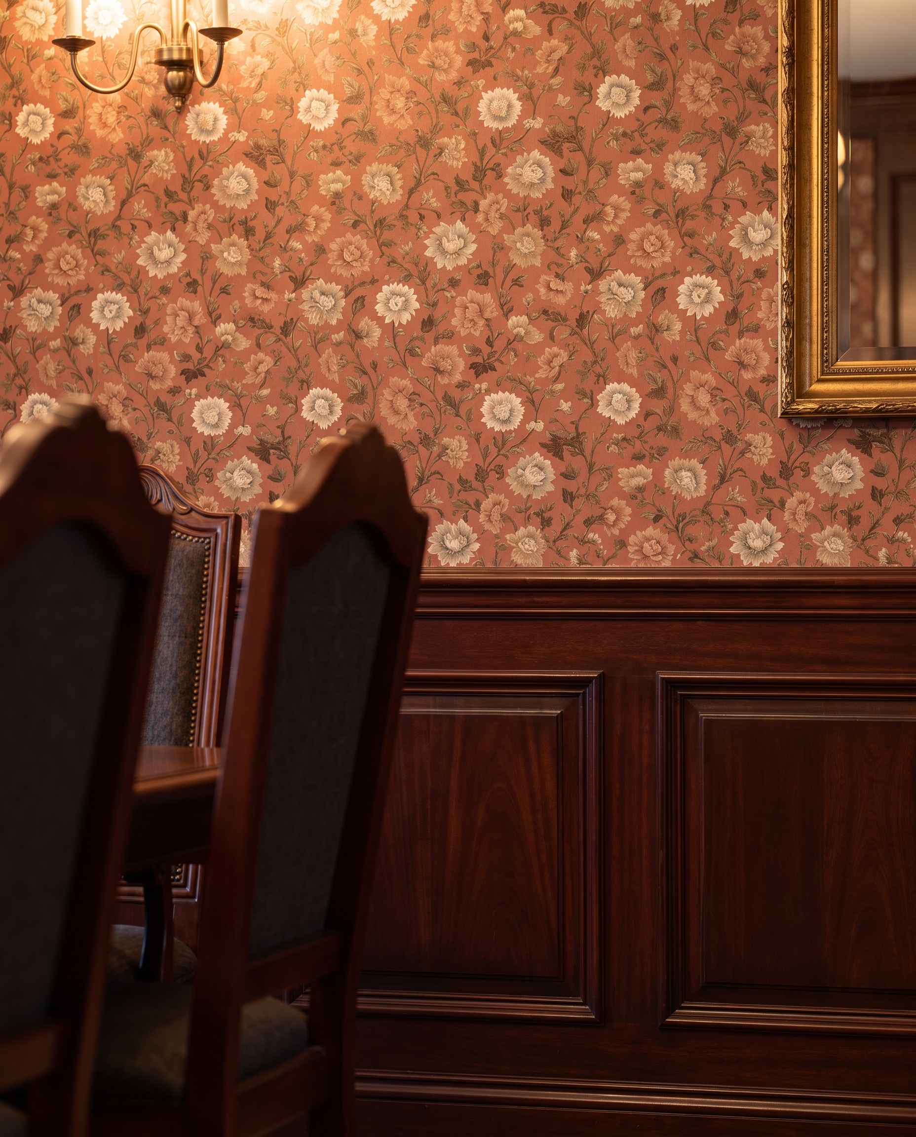 Vintage Chinoiserie Floral Wallpaper in Terracotta and Brown, Peel and Stick Wallpaper, Removable Wall Mural for a Sophisticated Accent Wall
