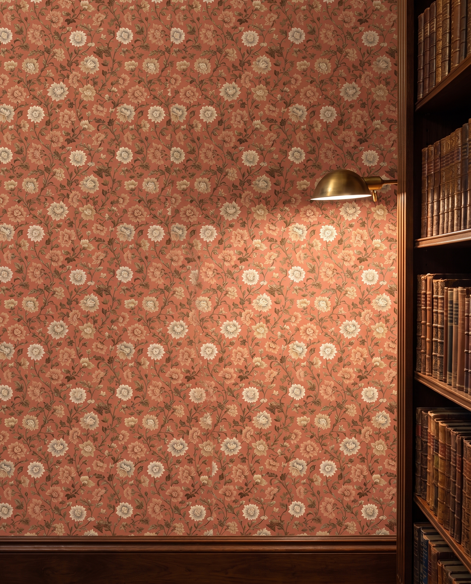 Vintage Chinoiserie Floral Wallpaper in Terracotta and Brown, Peel and Stick Wallpaper, Removable Wall Mural for a Sophisticated Accent Wall