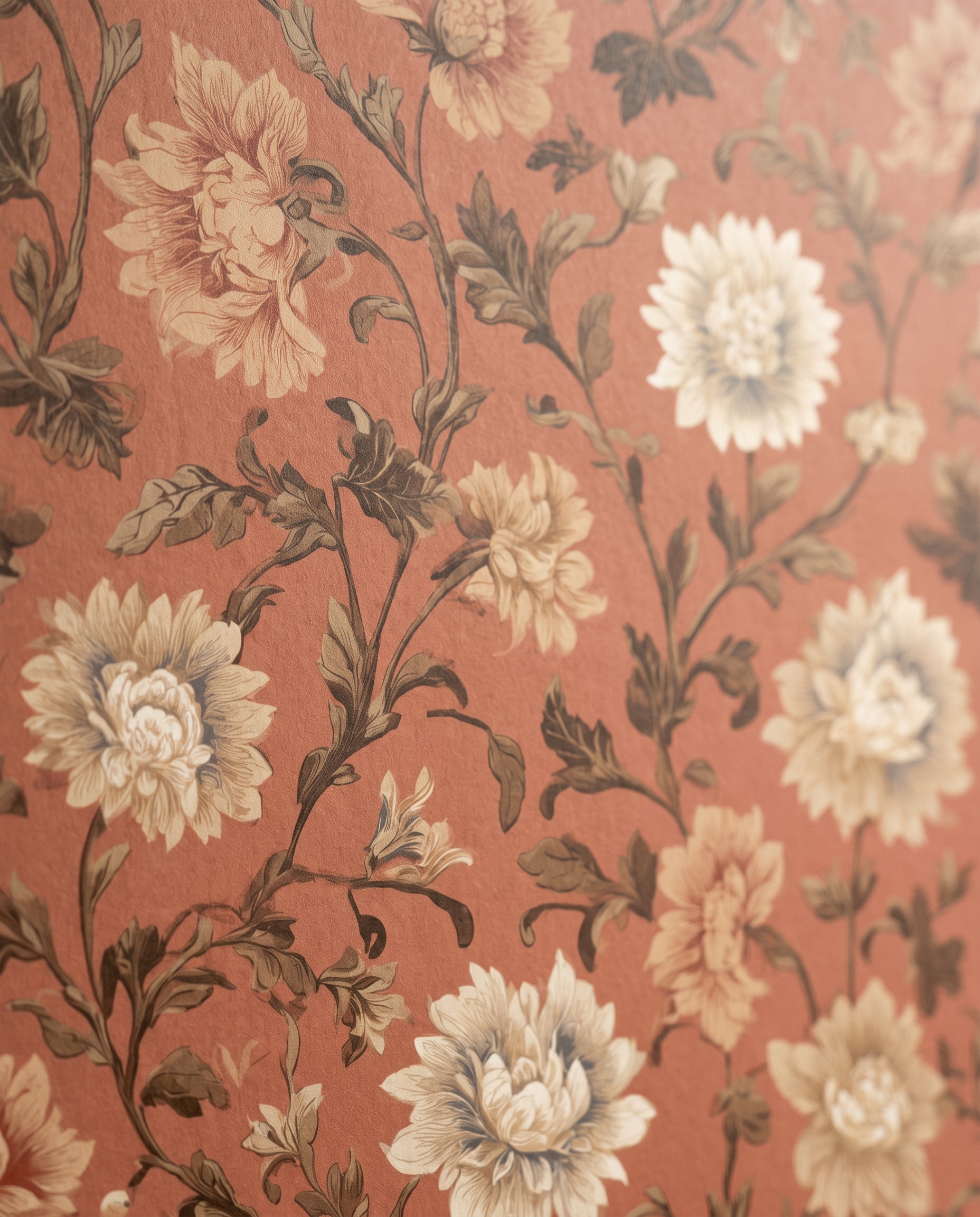 Vintage Chinoiserie Floral Wallpaper in Terracotta and Brown, Peel and Stick Wallpaper, Removable Wall Mural for a Sophisticated Accent Wall