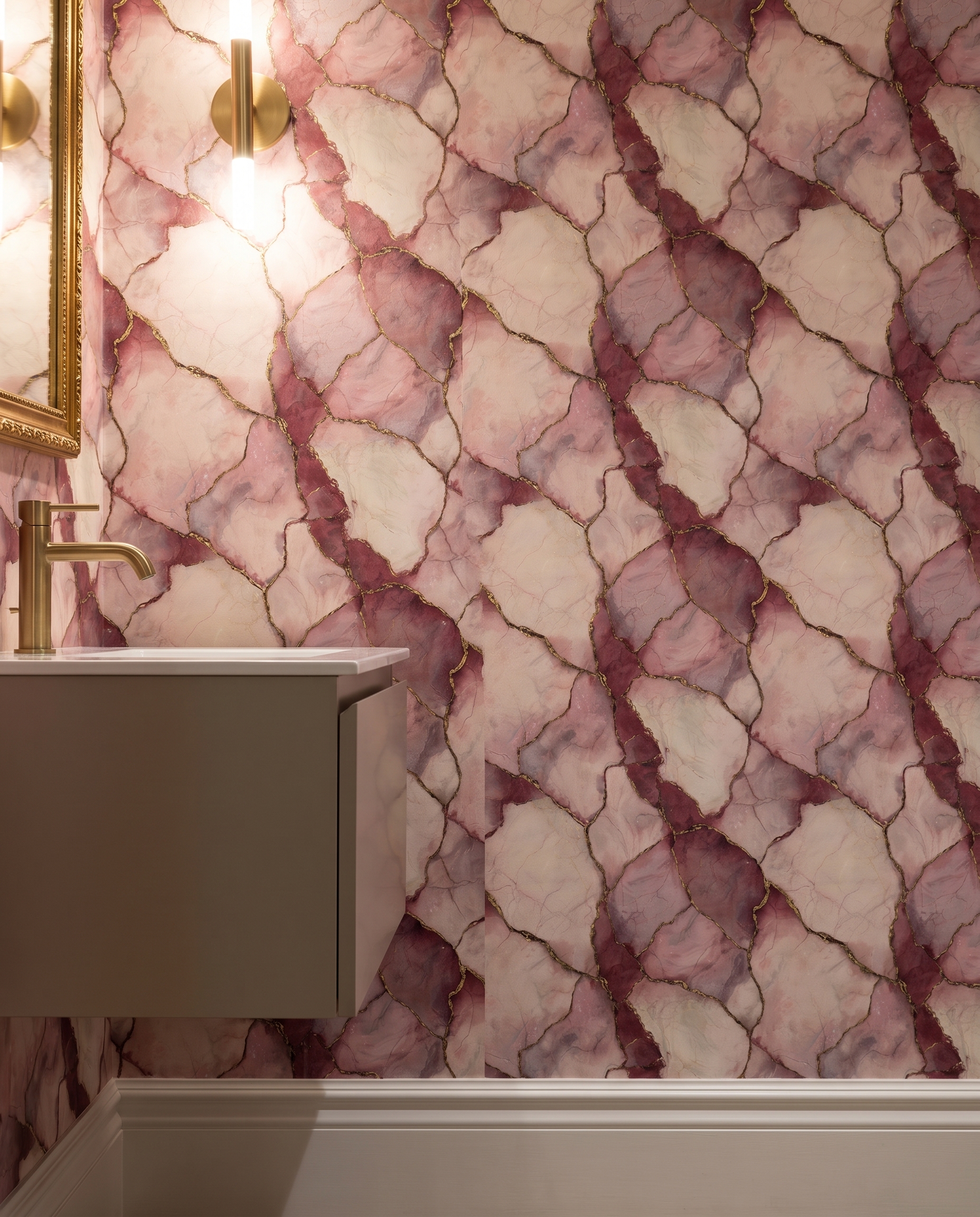 Pink and Gold Marble Kintsugi Wallpaper, Abstract Geode Self Adhesive Wall Mural, Removable Wallpaper for Bedroom Accent Wall