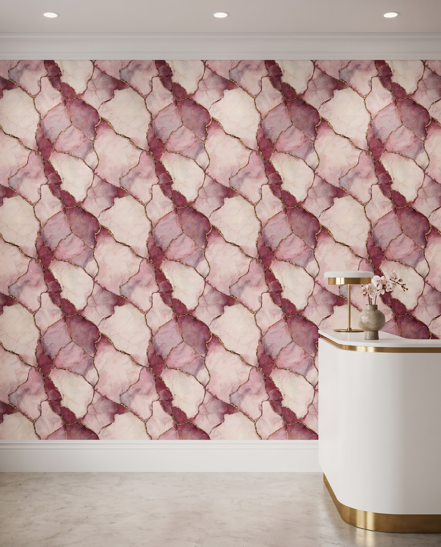 Pink and Gold Marble Kintsugi Wallpaper, Abstract Geode Self Adhesive Wall Mural, Removable Wallpaper for Bedroom Accent Wall