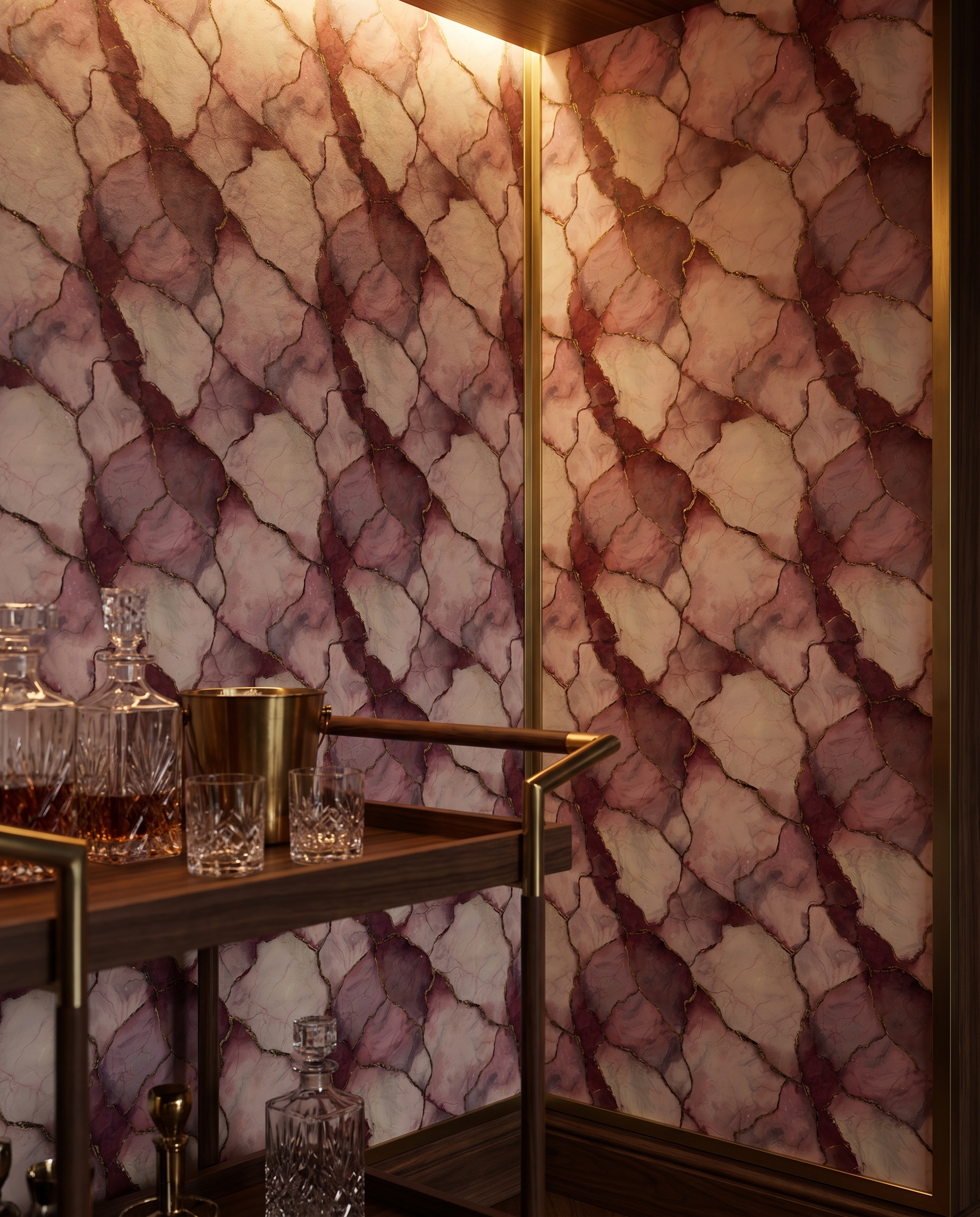 Pink and Gold Marble Kintsugi Wallpaper, Abstract Geode Self Adhesive Wall Mural, Removable Wallpaper for Bedroom Accent Wall