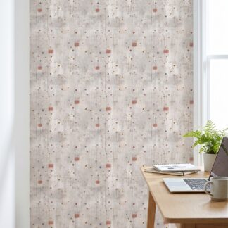 Mid-Century Abstract Starburst Wallpaper, Terracotta and Grey Splatter on Concrete Texture, Removable Peel and Stick for Living Room Accent Wall