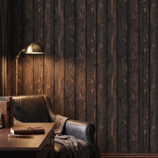 Charred Black Wood Plank Wallpaper, Rustic Textured Wood Grain, Peel and Stick Wallpaper, Removable Wall Mural for an Industrial Accent Wall