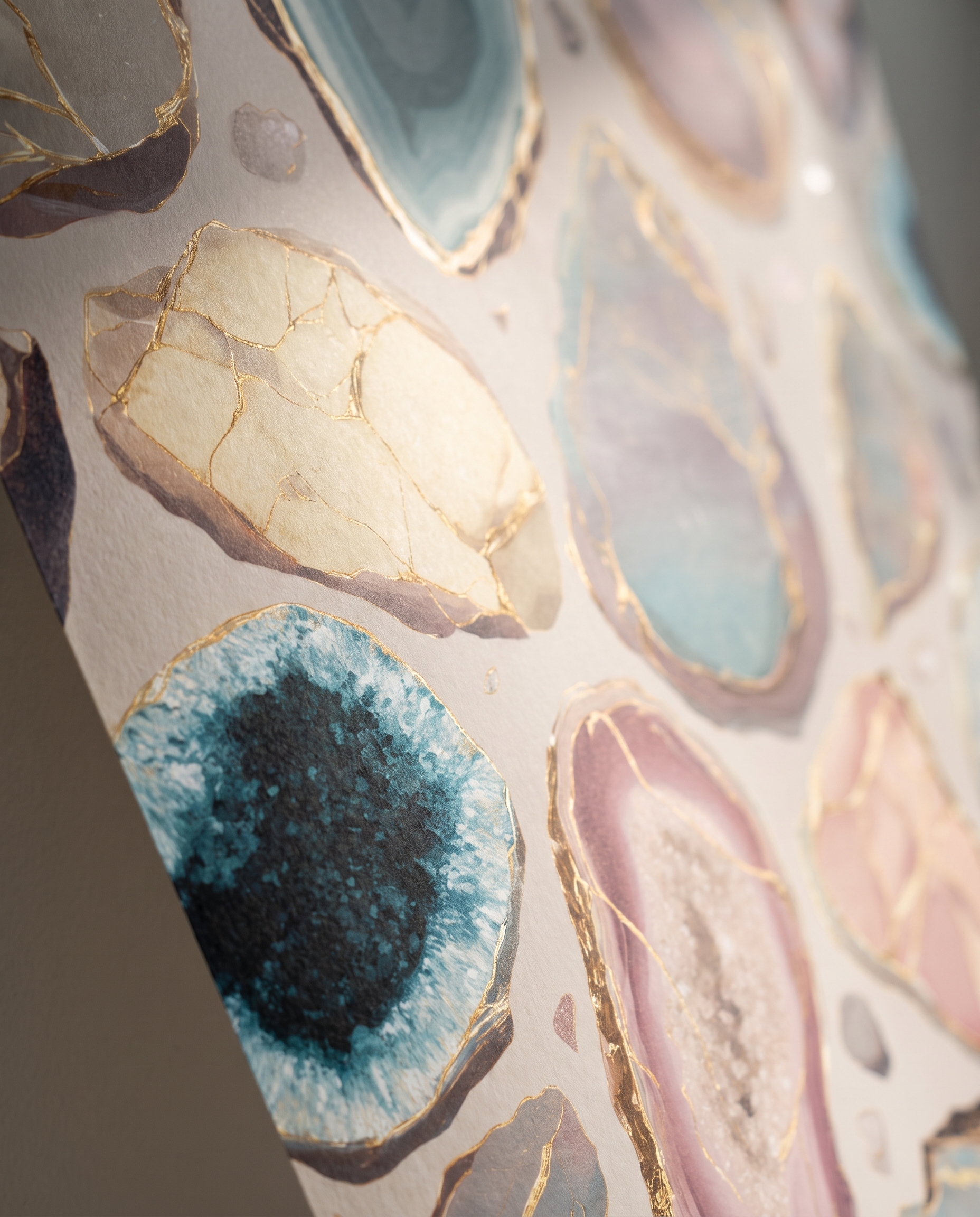 Geode Agate Wallpaper with Gold Veins, Pink and Teal Abstract Crystal Peel and Stick Wallpaper, Removable Wall Mural for Accent Wall