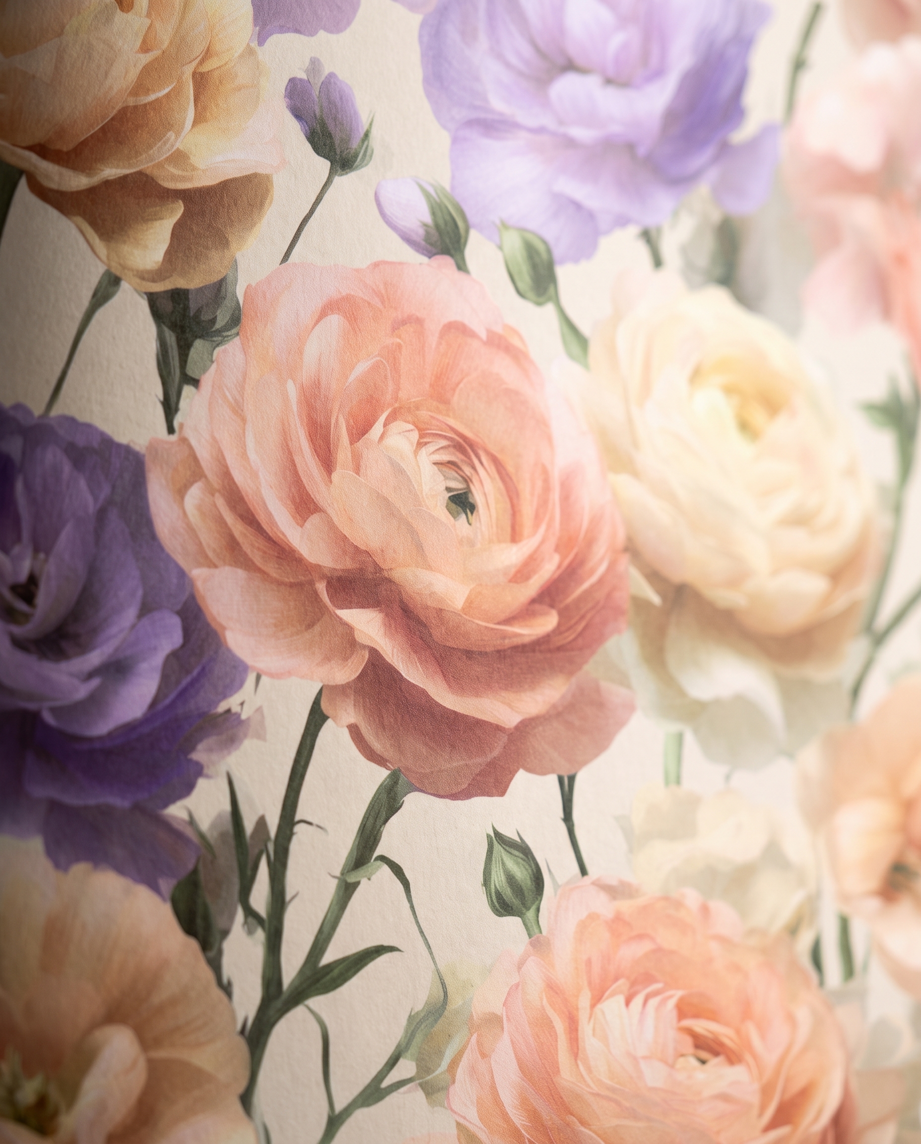 Painterly Ranunculus Floral Wallpaper in Peach and Lavender, Vintage Garden Peel and Stick Wallpaper, Romantic Bedroom Accent Wall Mural