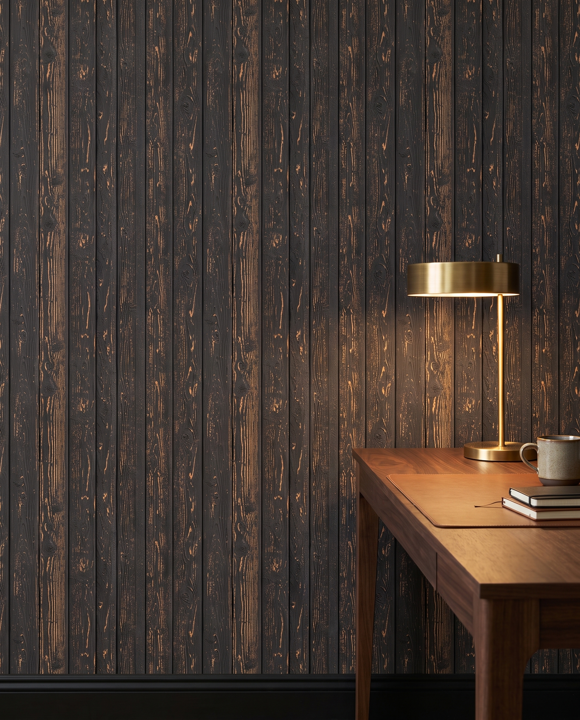Distressed Black Wood Panels Wallpaper, Rustic Textured Planks, Removable Peel and Stick Wall Mural for a Modern Accent Wall