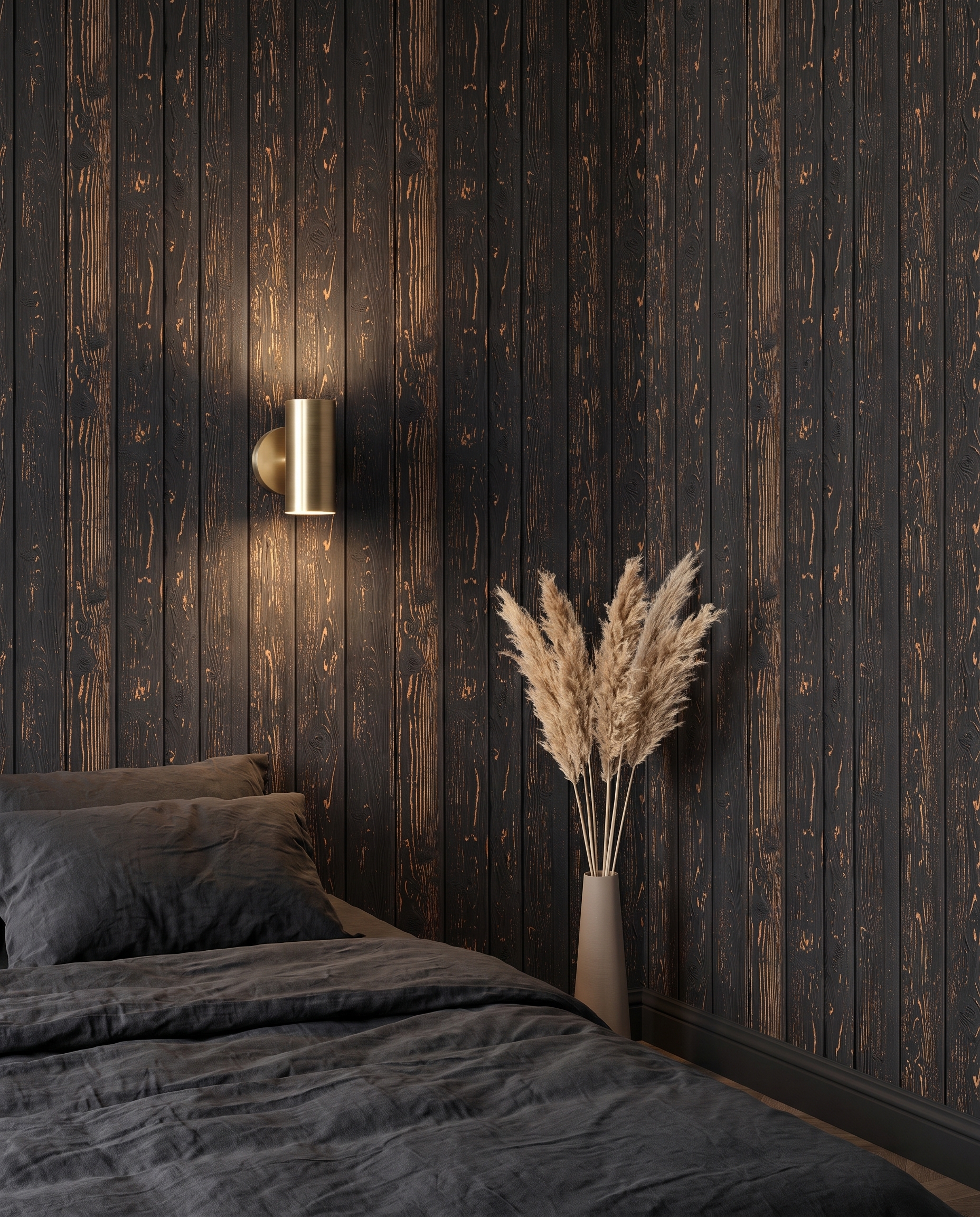 Distressed Black Wood Panels Wallpaper, Rustic Textured Planks, Removable Peel and Stick Wall Mural for a Modern Accent Wall