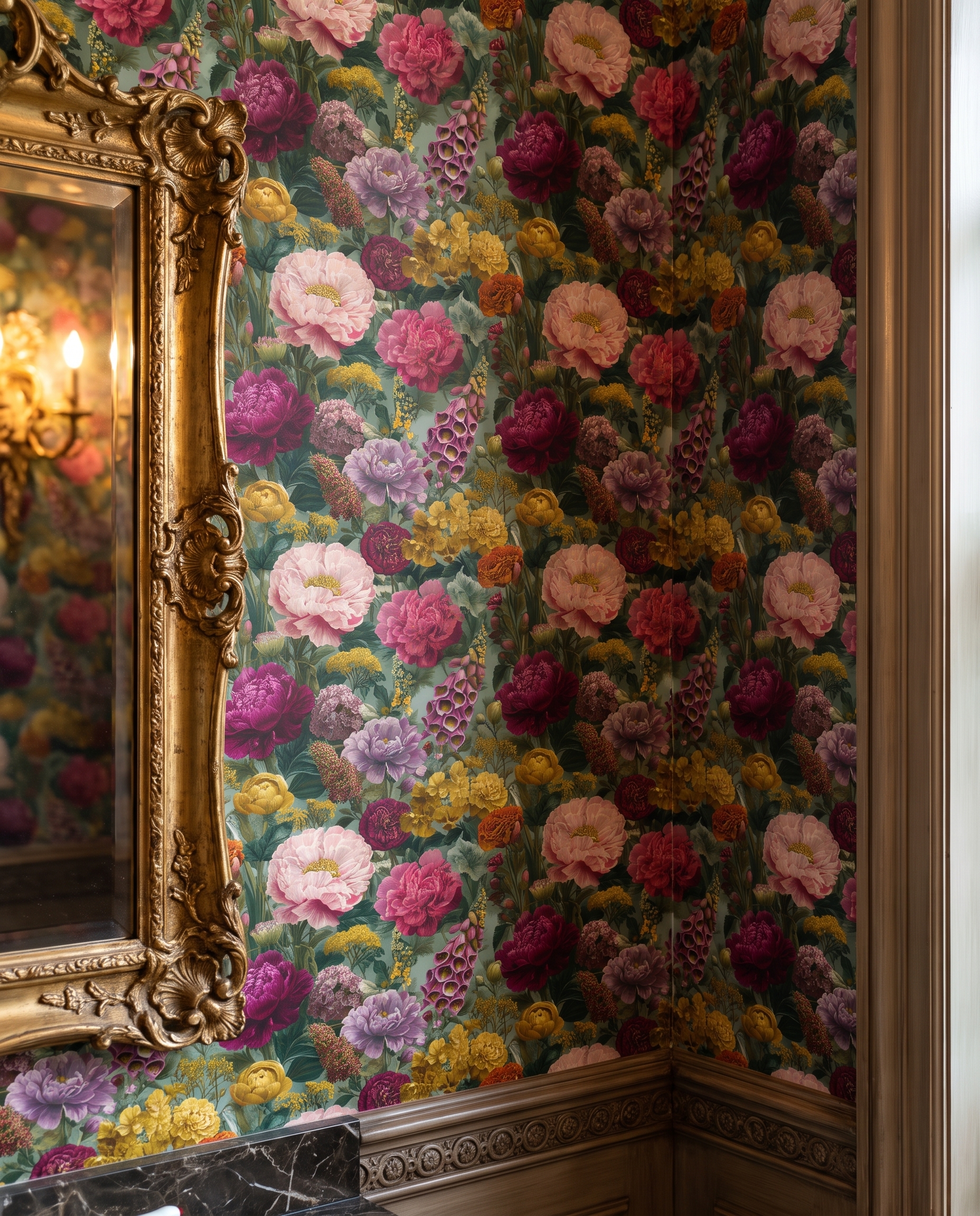 Vintage Peony and Foxglove Wallpaper, Lush Botanical Garden Mural in Pink and Yellow, Removable Peel and Stick Wallpaper for Bedroom Accent Wall