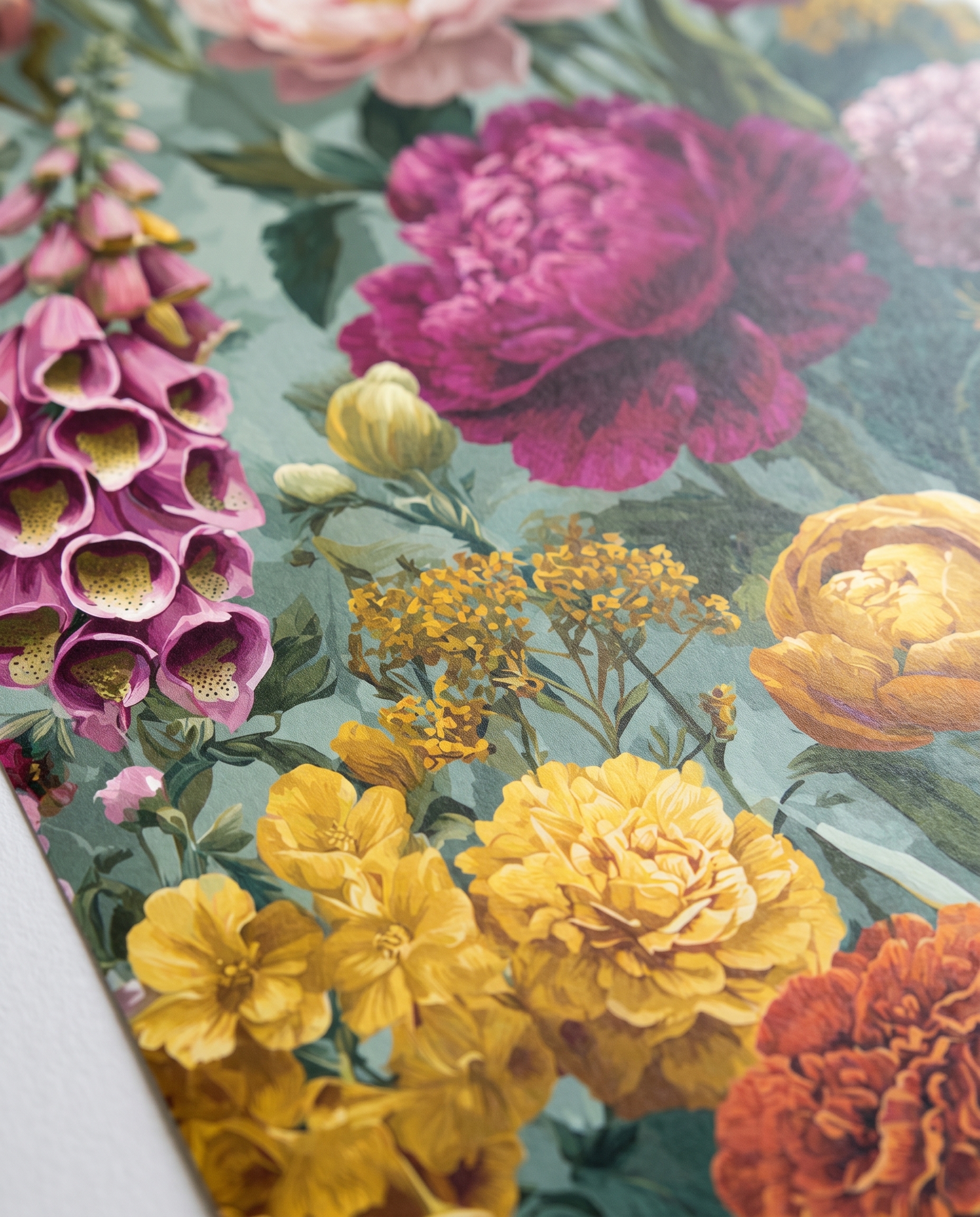 Vintage Peony and Foxglove Wallpaper, Lush Botanical Garden Mural in Pink and Yellow, Removable Peel and Stick Wallpaper for Bedroom Accent Wall