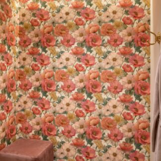 Vintage Peony Garden Wallpaper in Pink and Peach, Removable Peel and Stick Wallpaper, Romantic Floral Wall Mural for a Bedroom Accent Wall