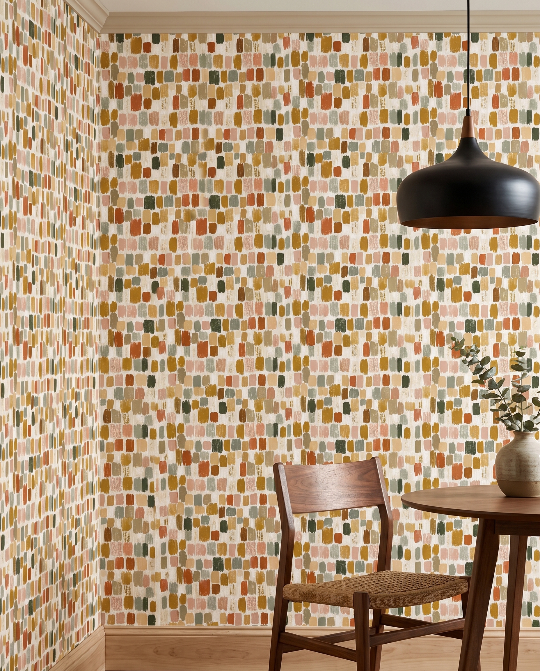 Abstract Brushstroke Wallpaper in Earthy Tones, Terracotta and Sage Peel and Stick Wallpaper, Removable Self Adhesive for Bedroom Accent Wall