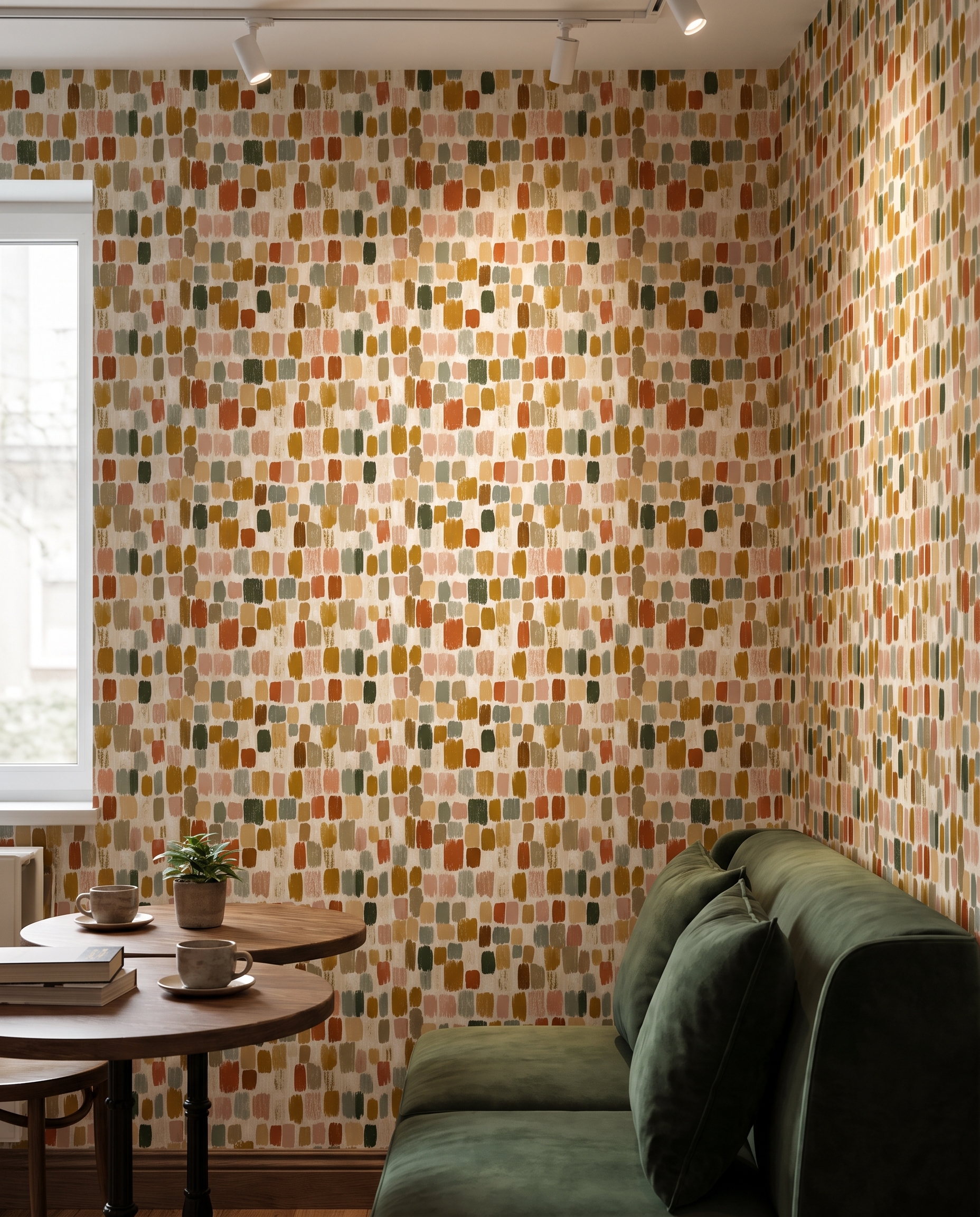 Abstract Brushstroke Wallpaper in Earthy Tones, Terracotta and Sage Peel and Stick Wallpaper, Removable Self Adhesive for Bedroom Accent Wall