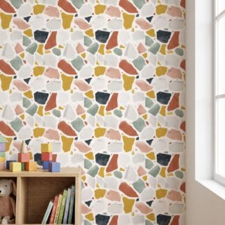 Terrazzo Pattern Wallpaper in Earthy Tones, Colorful Abstract Peel and Stick Wallpaper, Removable Wall Mural for a Modern Accent Wall