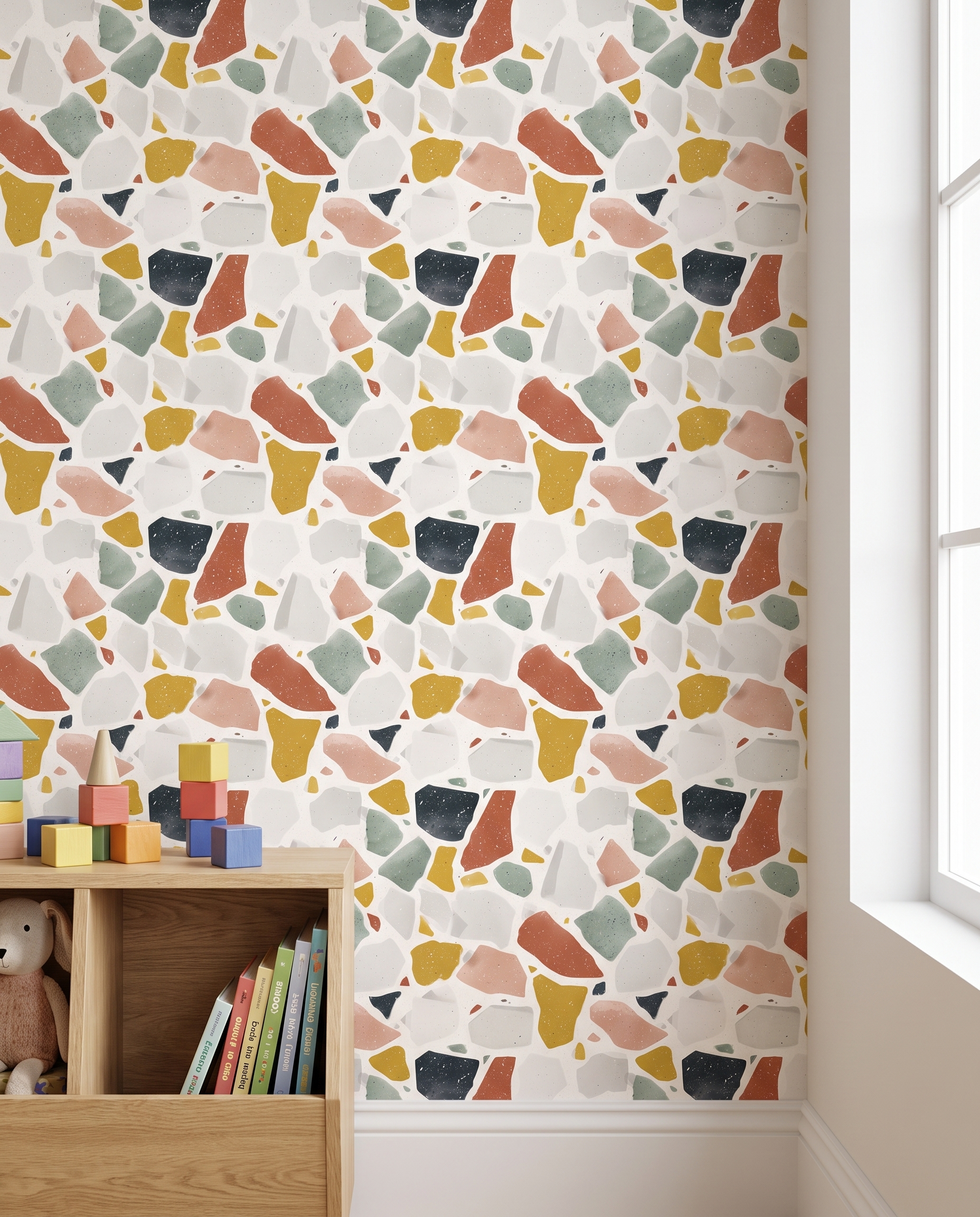 Terrazzo Pattern Wallpaper in Earthy Tones, Colorful Abstract Peel and Stick Wallpaper, Removable Wall Mural for a Modern Accent Wall