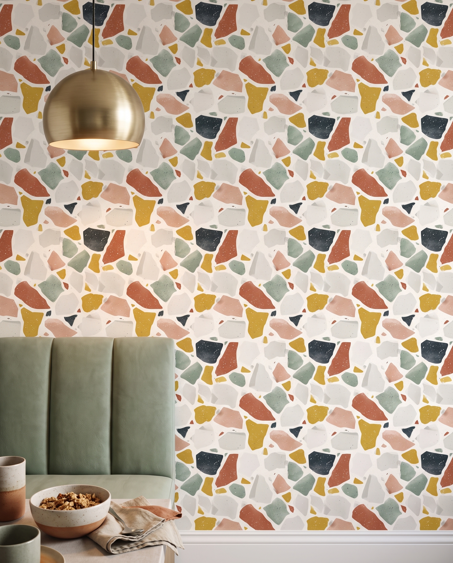 Terrazzo Pattern Wallpaper in Earthy Tones, Colorful Abstract Peel and Stick Wallpaper, Removable Wall Mural for a Modern Accent Wall