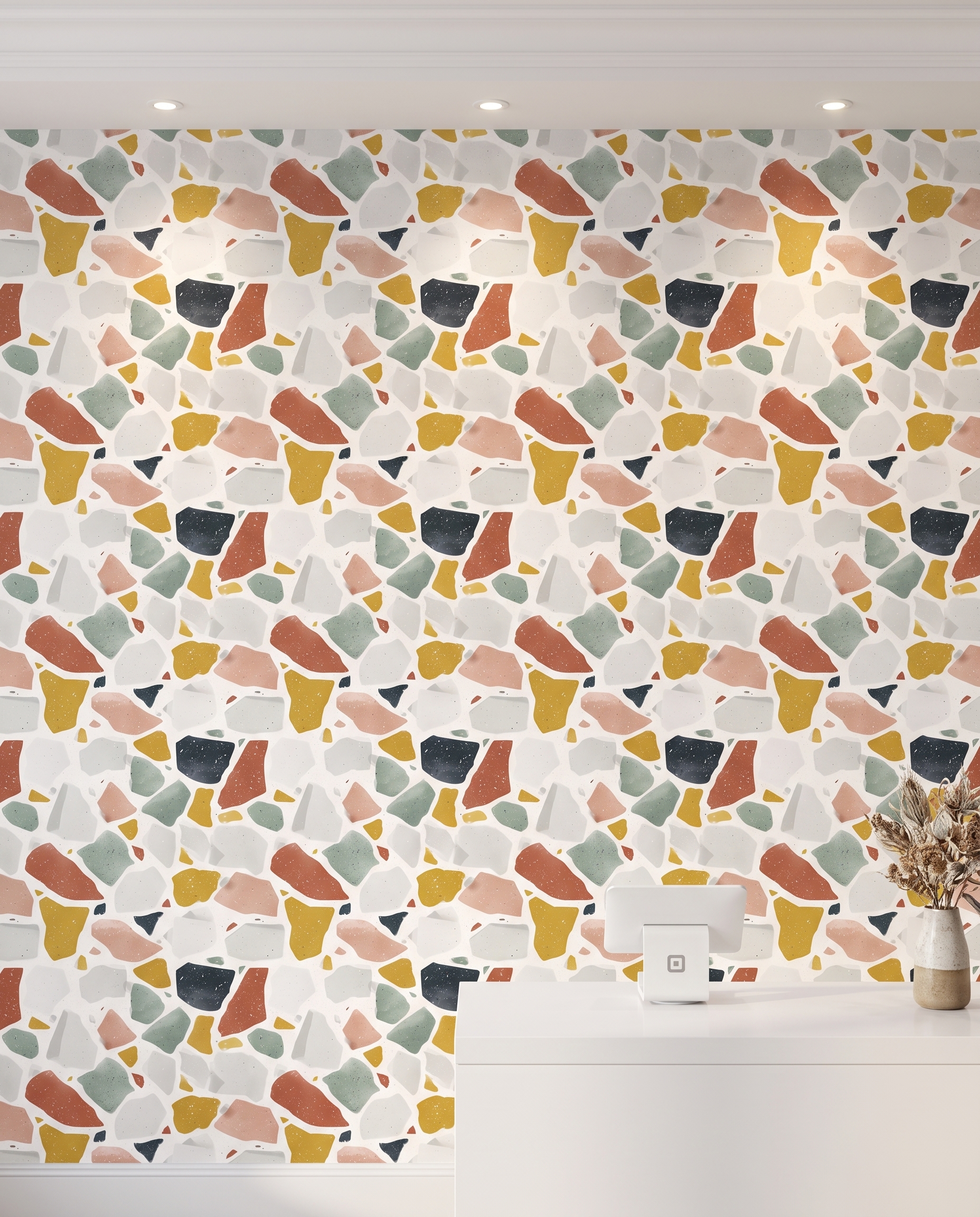 Terrazzo Pattern Wallpaper in Earthy Tones, Colorful Abstract Peel and Stick Wallpaper, Removable Wall Mural for a Modern Accent Wall