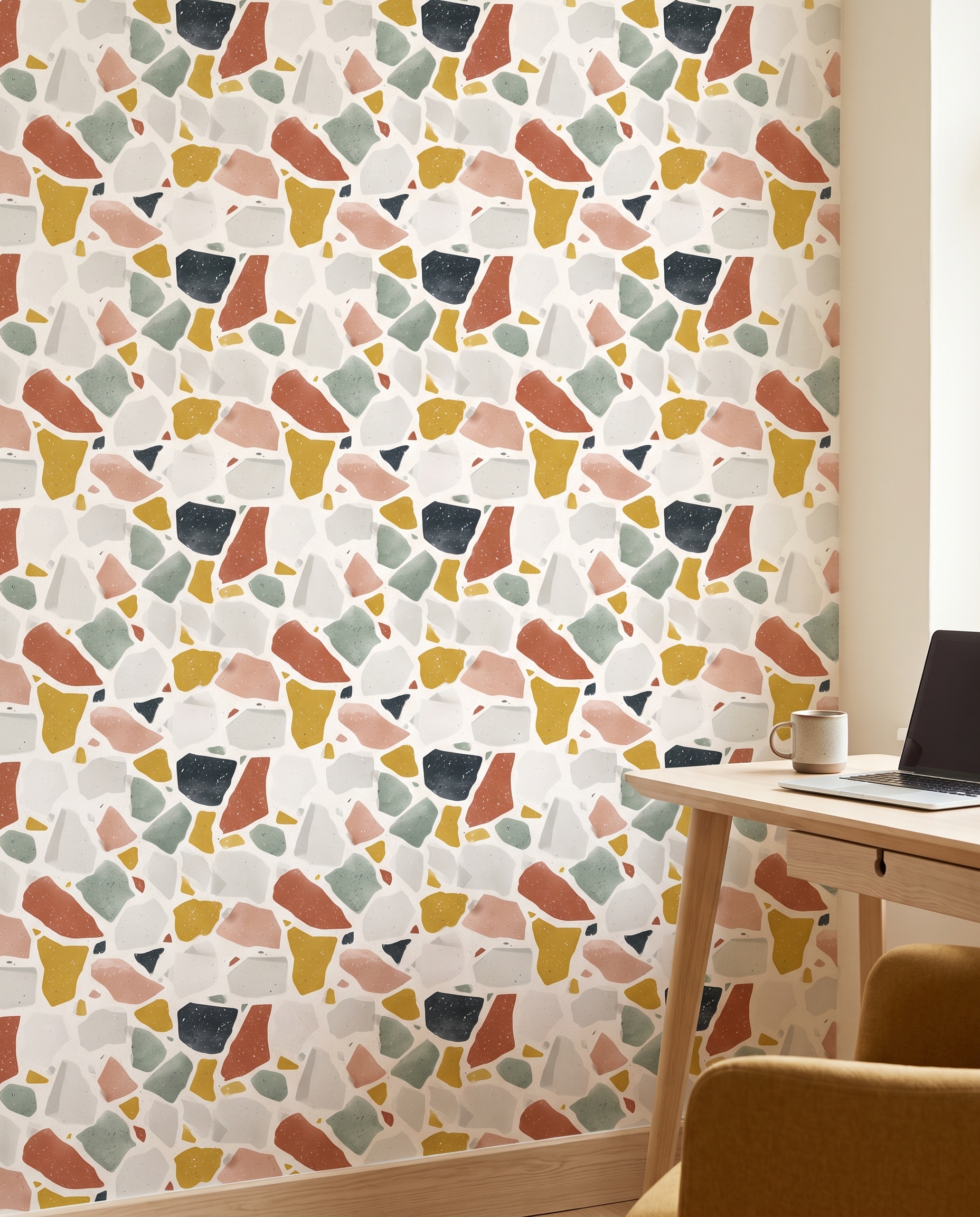 Terrazzo Pattern Wallpaper in Earthy Tones, Colorful Abstract Peel and Stick Wallpaper, Removable Wall Mural for a Modern Accent Wall