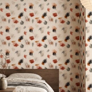 Abstract Brushstroke Wallpaper in Earthy Terracotta, Contemporary Paint Mural, Removable Peel and Stick for a Modern Bedroom Accent Wall