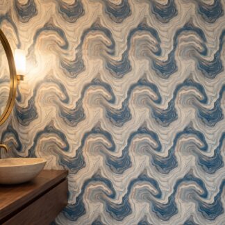 Blue and Beige Marble Wallpaper, Abstract Fluid Lines, Peel and Stick Wallpaper, Removable Wall Mural for Modern Bedroom Accent Wall