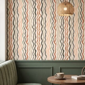 Abstract Wavy Lines Wallpaper in Earthy Tones, Contemporary Hand-Drawn Peel and Stick Wallpaper, Removable Wall Mural for Nursery Accent Wall