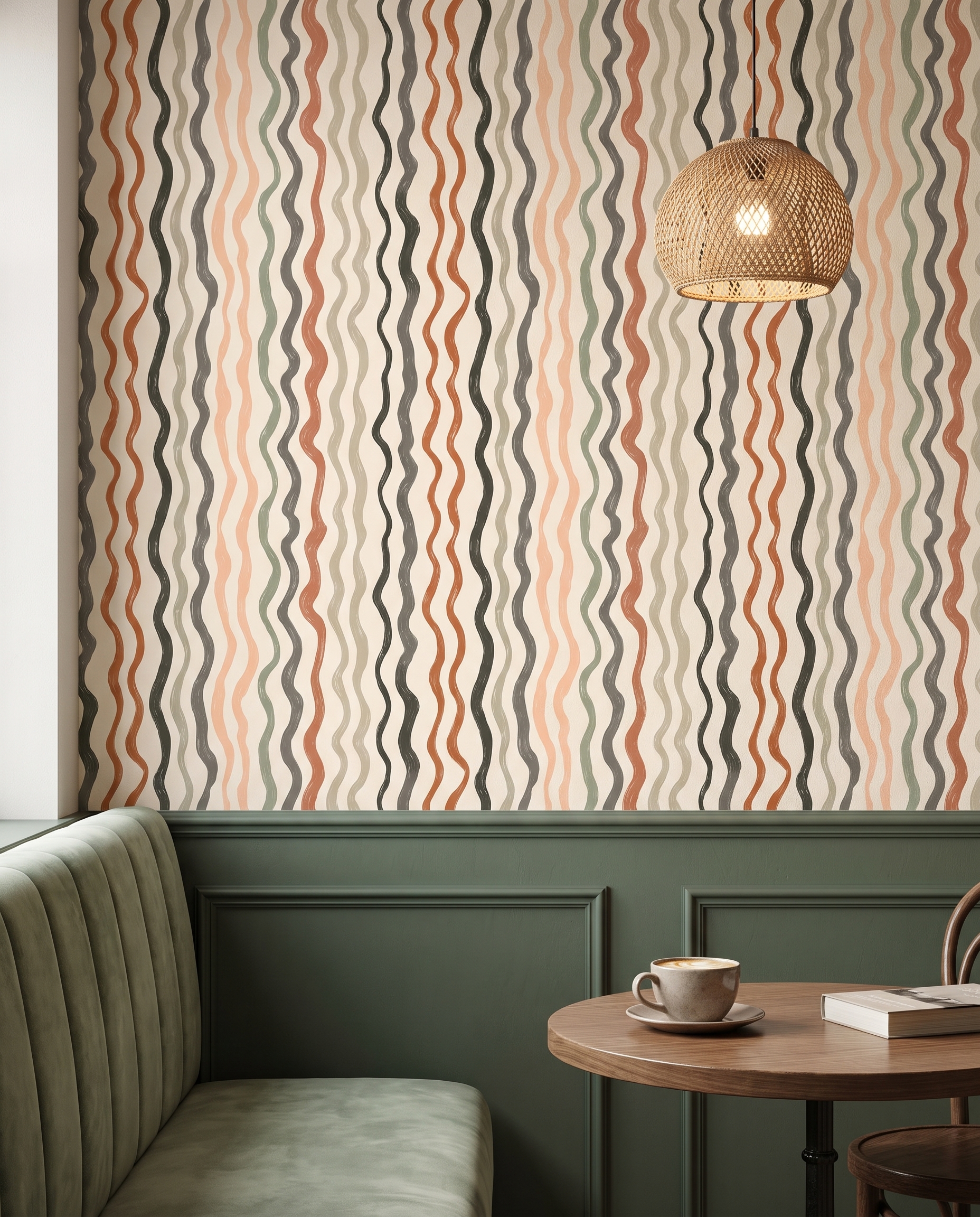 Abstract Wavy Lines Wallpaper in Earthy Tones, Contemporary Hand-Drawn Peel and Stick Wallpaper, Removable Wall Mural for Nursery Accent Wall