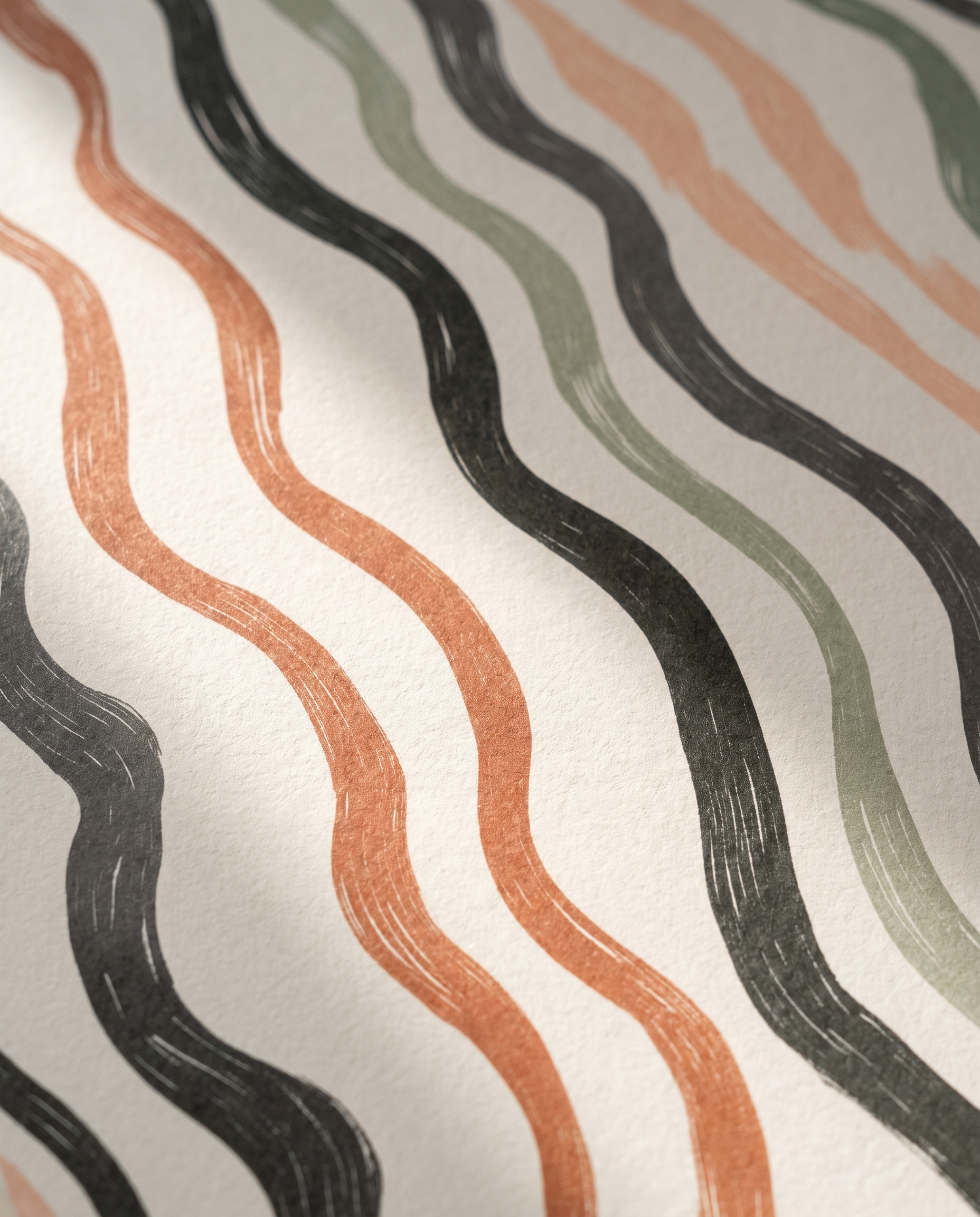 Abstract Wavy Lines Wallpaper in Earthy Tones, Contemporary Hand-Drawn Peel and Stick Wallpaper, Removable Wall Mural for Nursery Accent Wall