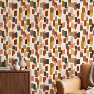 Abstract Brushstroke Wallpaper in Earthy Tones, Contemporary Peel and Stick Wallpaper, Removable Mural for a Living Room Accent Wall