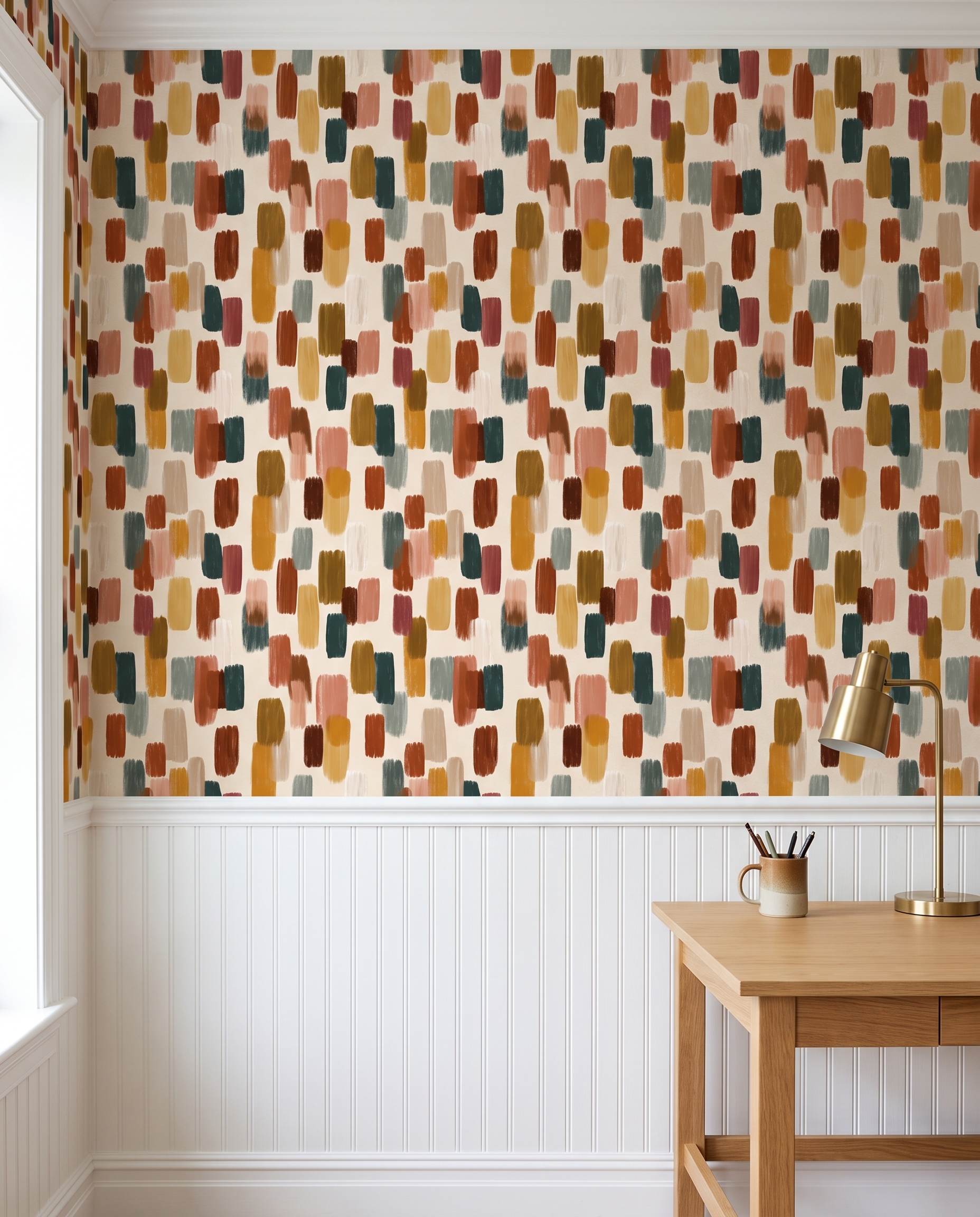 Abstract Brushstroke Wallpaper in Earthy Tones, Contemporary Peel and Stick Wallpaper, Removable Mural for a Living Room Accent Wall