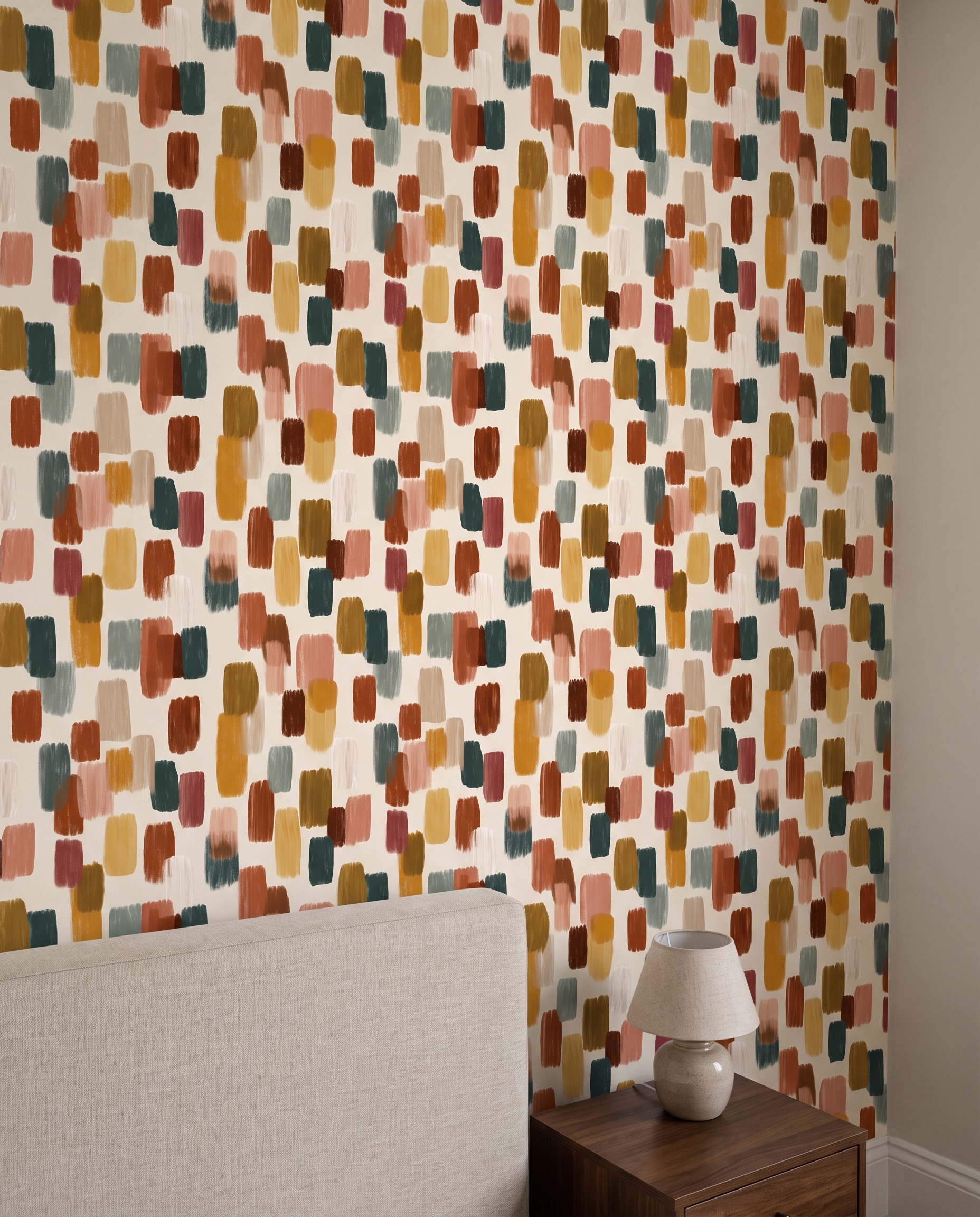Abstract Brushstroke Wallpaper in Earthy Tones, Contemporary Peel and Stick Wallpaper, Removable Mural for a Living Room Accent Wall