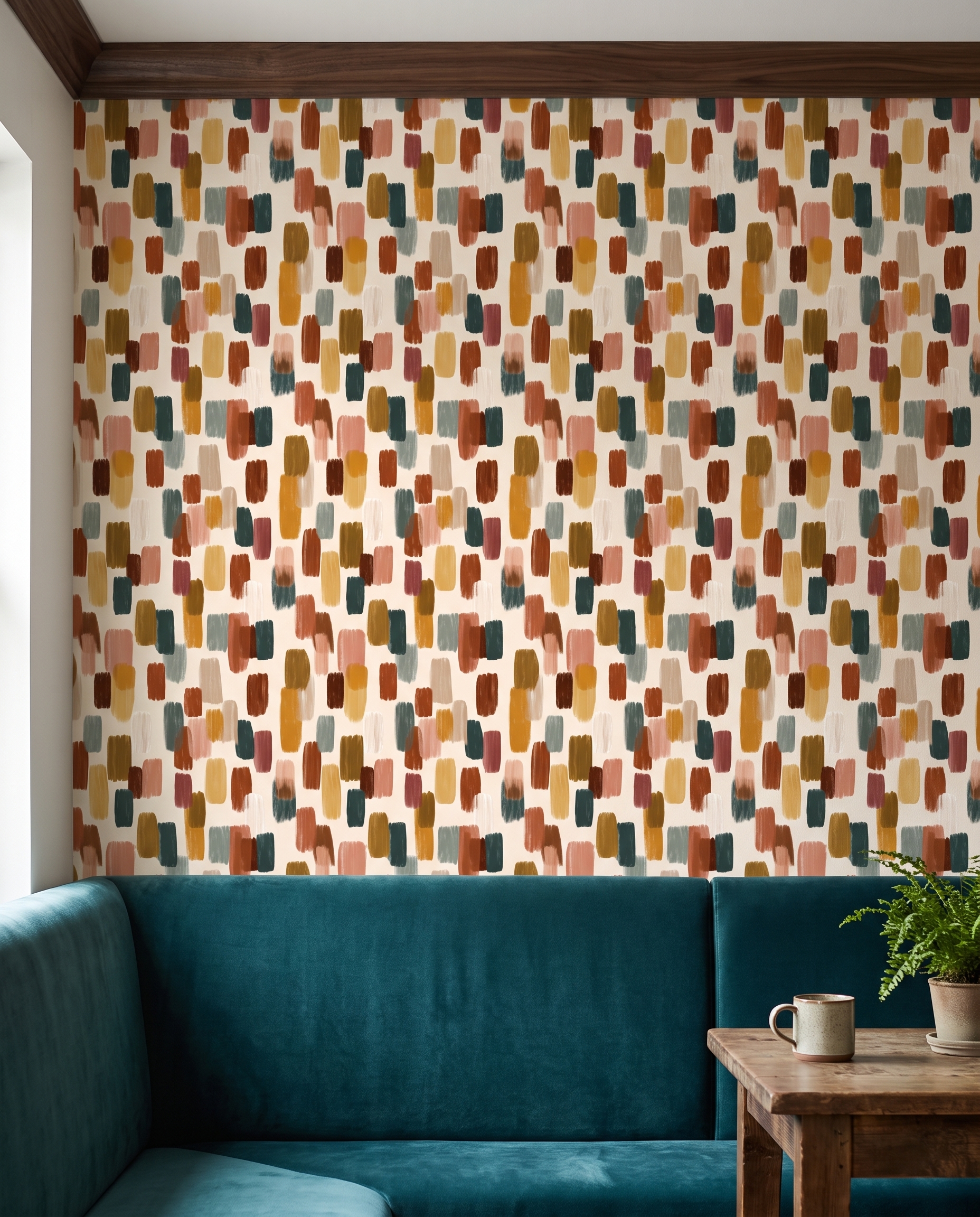 Abstract Brushstroke Wallpaper in Earthy Tones, Contemporary Peel and Stick Wallpaper, Removable Mural for a Living Room Accent Wall