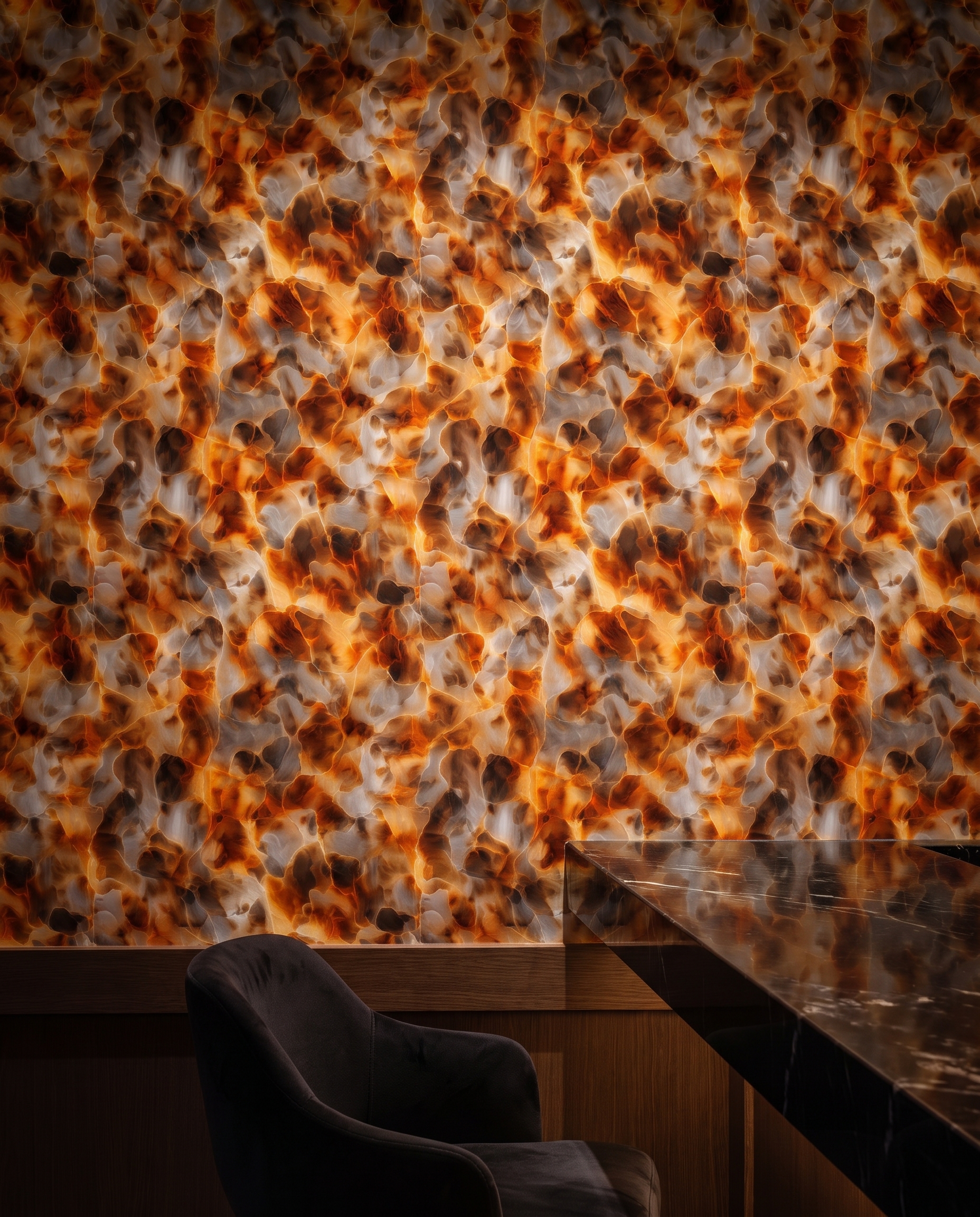 Abstract Onyx Stone in Burnt Orange and Gold, Peel and Stick Wallpaper, Removable Wall Mural for a Dramatic Living Room Accent Wall