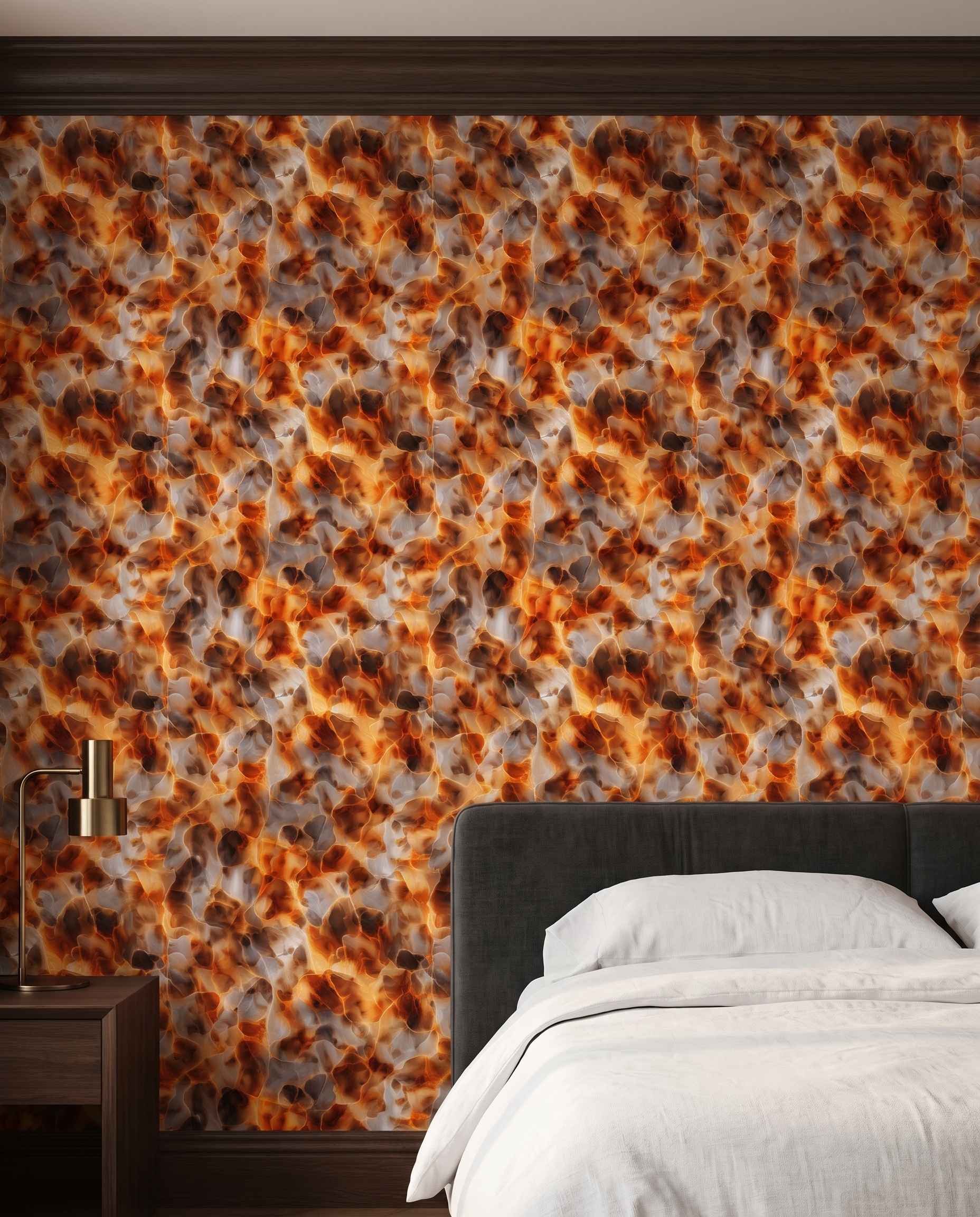 Abstract Onyx Stone in Burnt Orange and Gold, Peel and Stick Wallpaper, Removable Wall Mural for a Dramatic Living Room Accent Wall