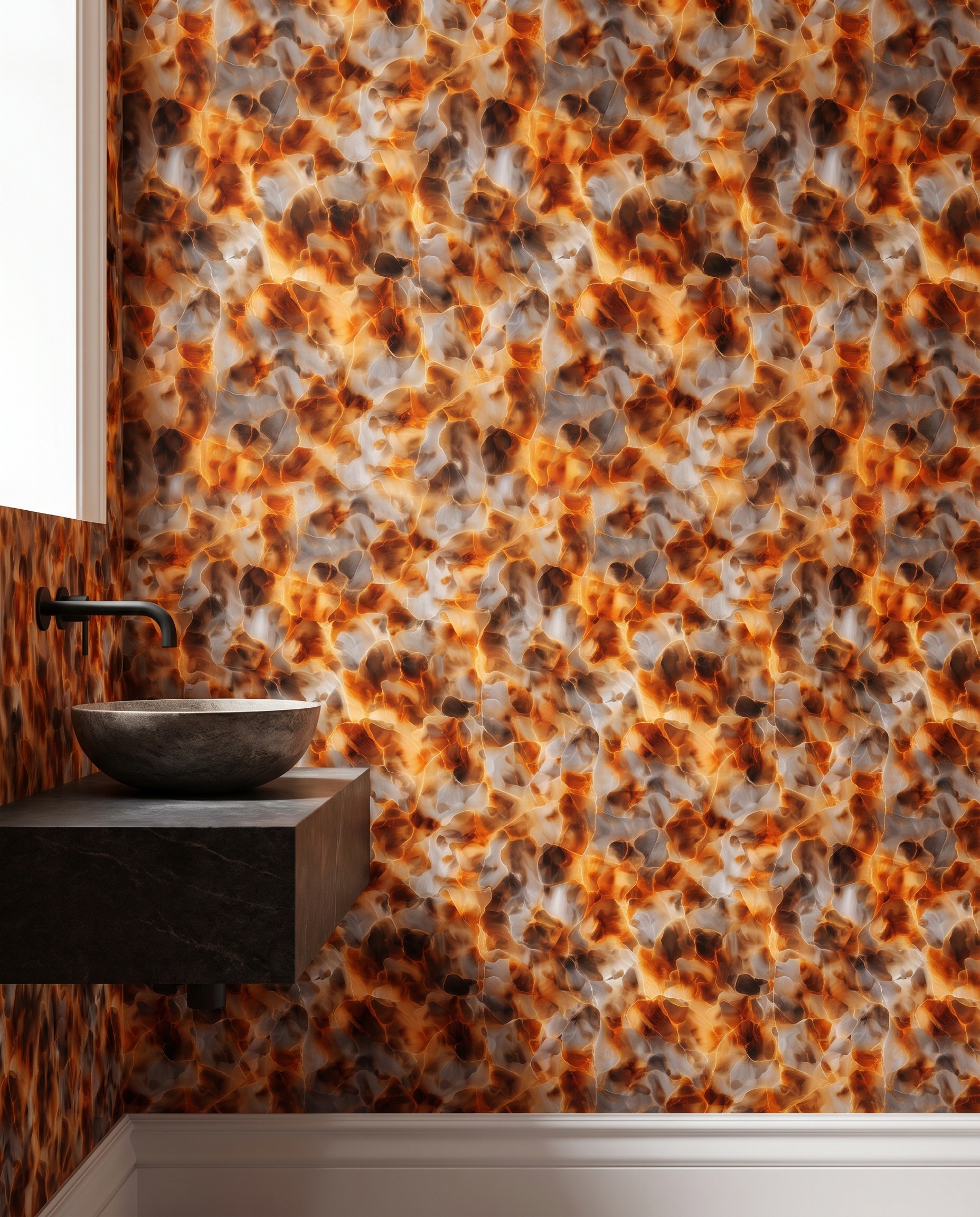 Abstract Onyx Stone in Burnt Orange and Gold, Peel and Stick Wallpaper, Removable Wall Mural for a Dramatic Living Room Accent Wall