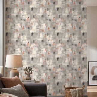 Abstract Textured Industrial Wallpaper in Grey and Pink, Contemporary Grunge Peel and Stick Wallpaper, Removable Wall Mural for Accent Wall