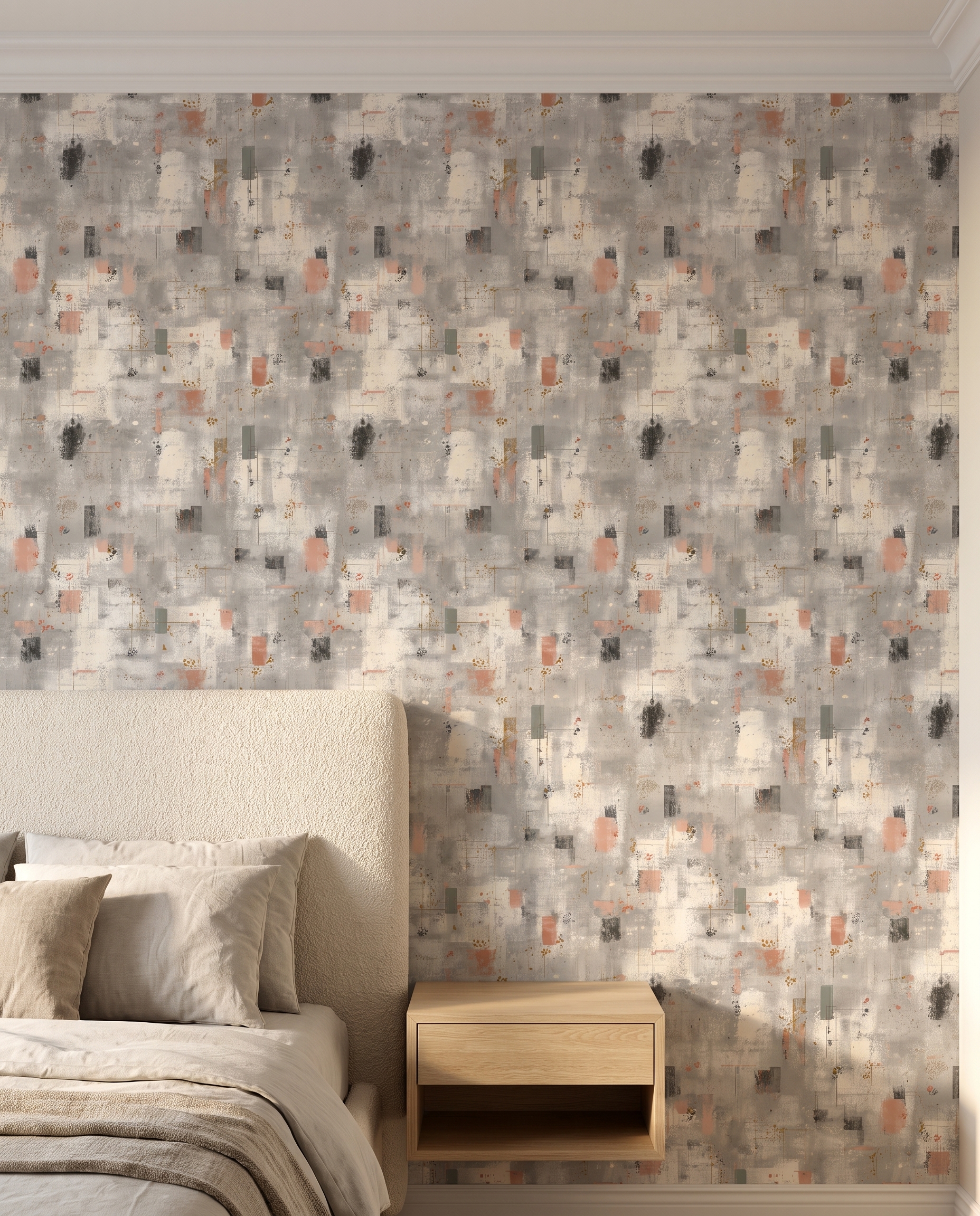 Abstract Textured Industrial Wallpaper in Grey and Pink, Contemporary Grunge Peel and Stick Wallpaper, Removable Wall Mural for Accent Wall