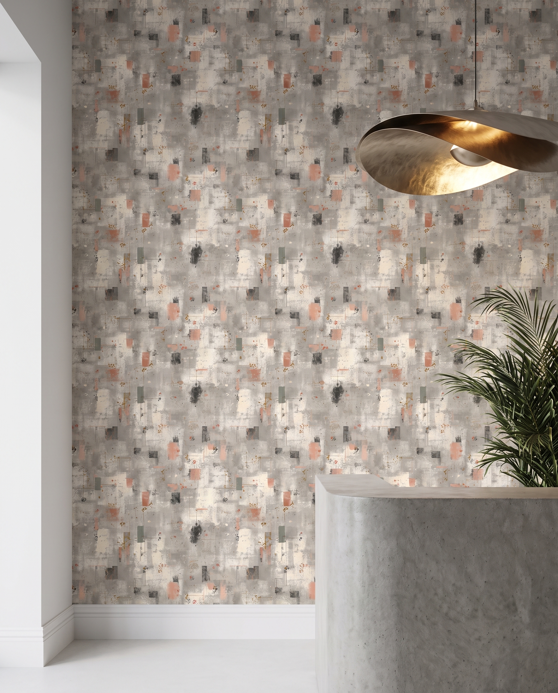 Abstract Textured Industrial Wallpaper in Grey and Pink, Contemporary Grunge Peel and Stick Wallpaper, Removable Wall Mural for Accent Wall