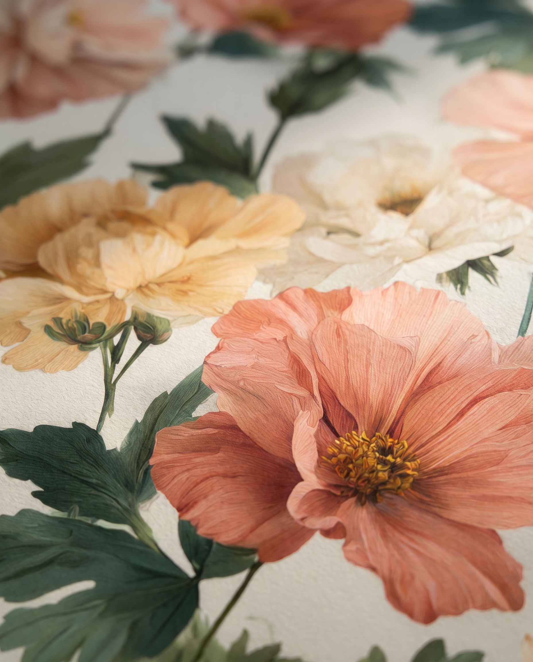 Vintage Peony Floral Wallpaper in Peach and Cream, Removable Peel and Stick Wallpaper for a Romantic Bedroom or Powder Room Accent Wall