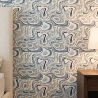 Blue Agate Swirl Abstract Wallpaper, Fluid Contemporary Wall Mural, Peel and Stick Wallpaper for a Calming Bedroom Accent Wall