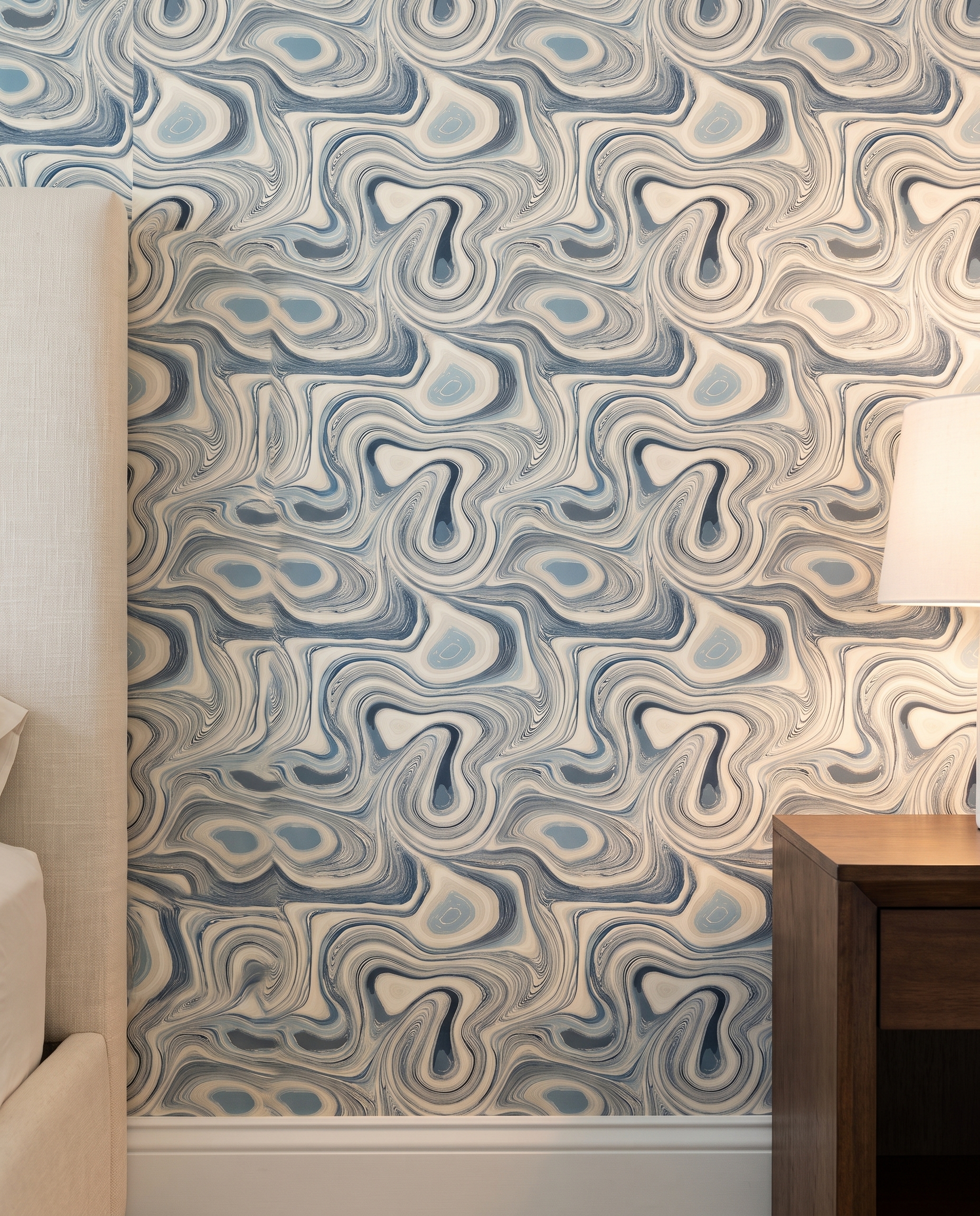 Blue Agate Swirl Abstract Wallpaper, Fluid Contemporary Wall Mural, Peel and Stick Wallpaper for a Calming Bedroom Accent Wall
