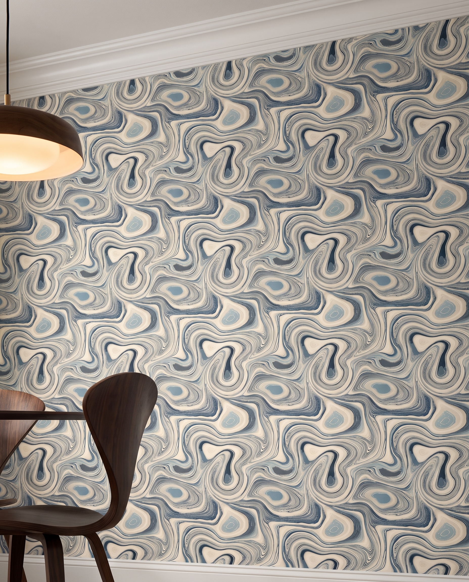Blue Agate Swirl Abstract Wallpaper, Fluid Contemporary Wall Mural, Peel and Stick Wallpaper for a Calming Bedroom Accent Wall