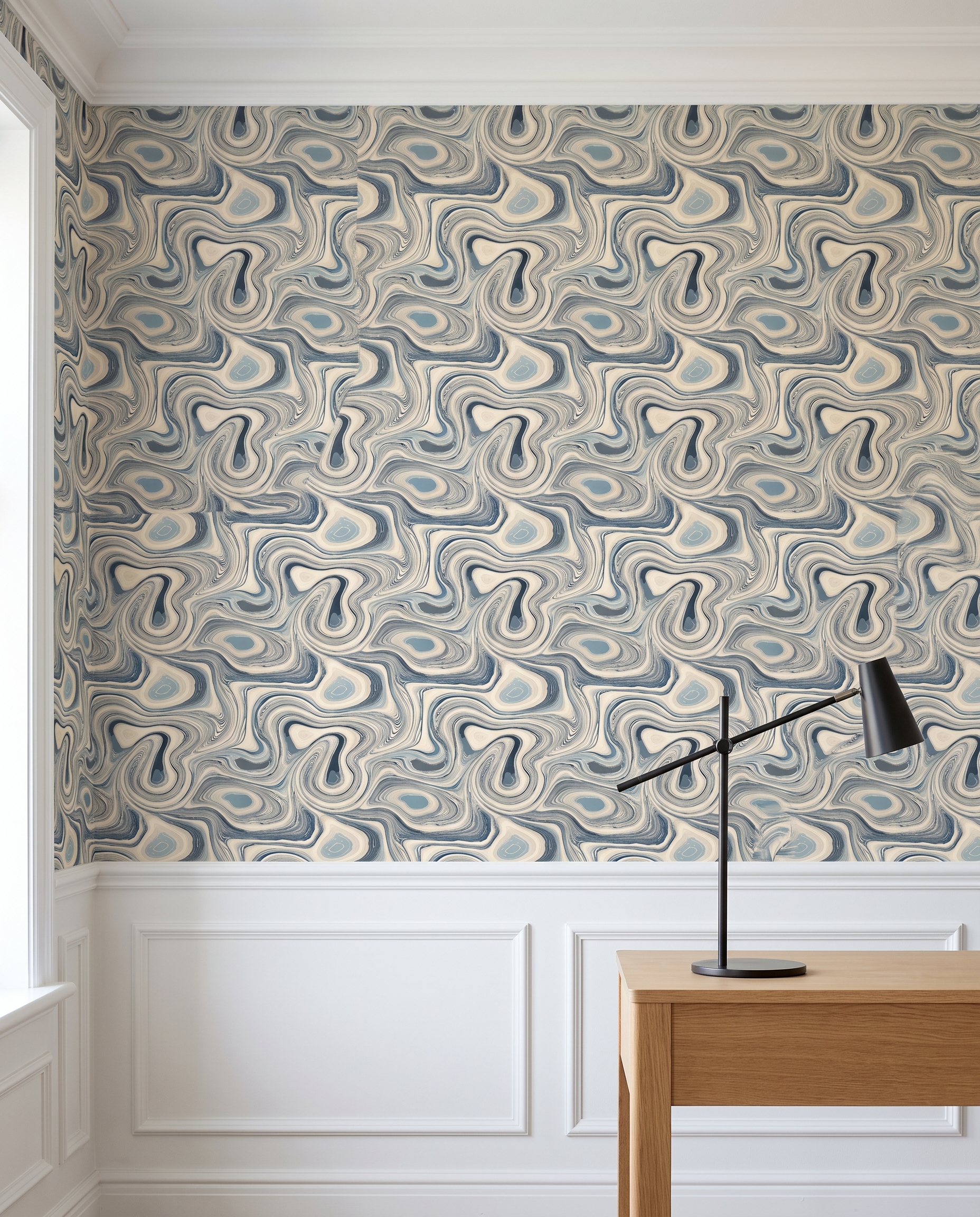 Blue Agate Swirl Abstract Wallpaper, Fluid Contemporary Wall Mural, Peel and Stick Wallpaper for a Calming Bedroom Accent Wall
