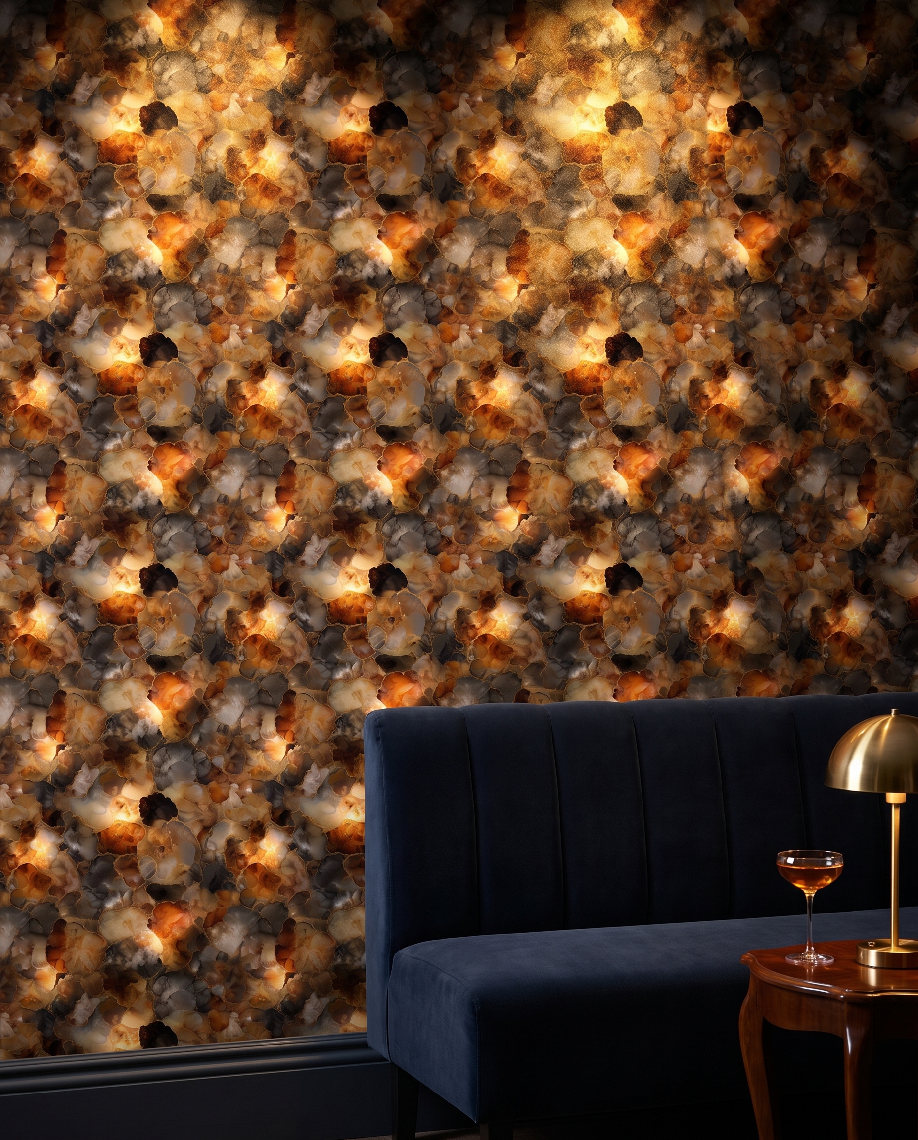 Brown Agate Geode Wallpaper with Gold Veins, Abstract Ink Wall Mural, Peel and Stick Wallpaper for a Luxurious Living Room Accent Wall