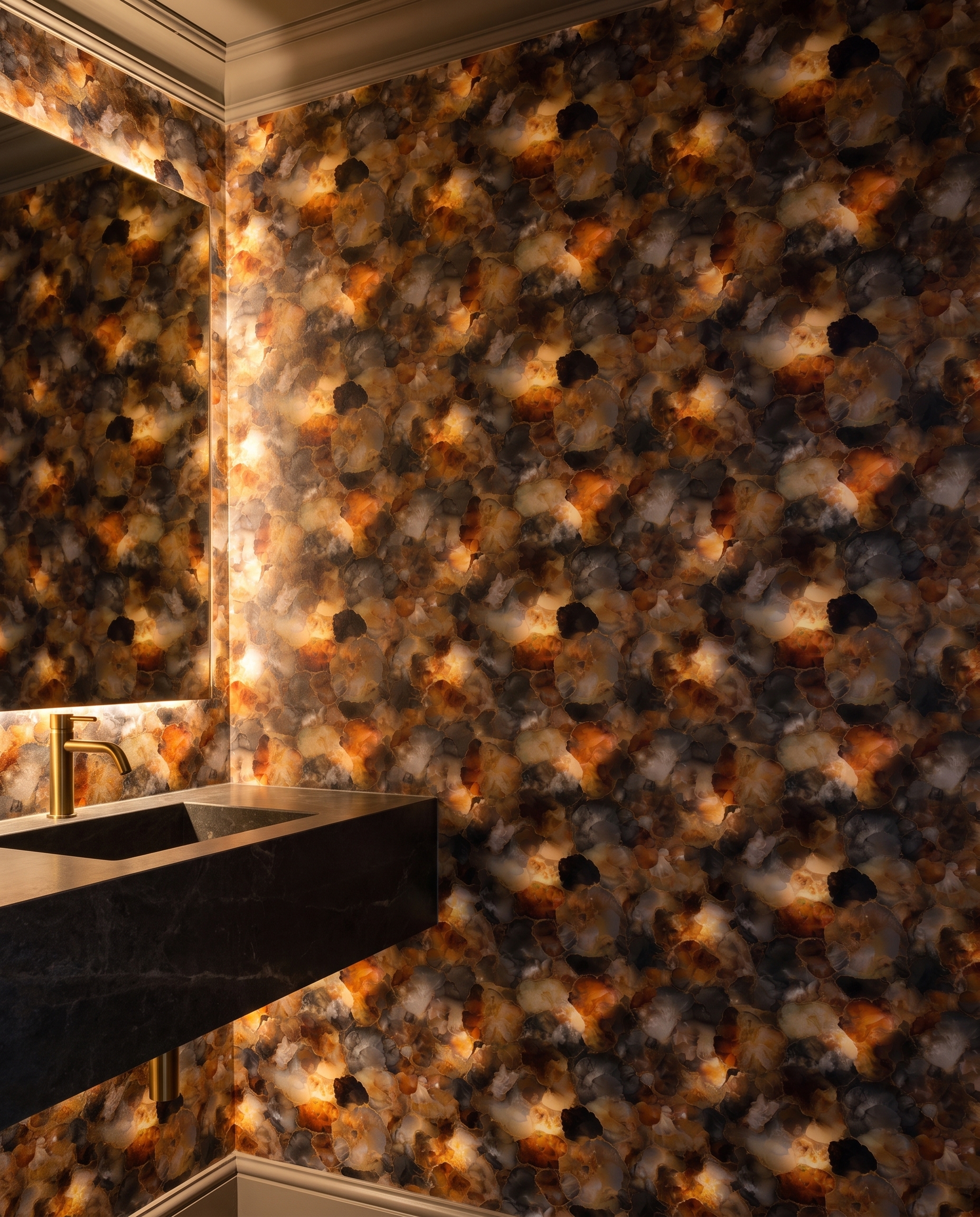 Brown Agate Geode Wallpaper with Gold Veins, Abstract Ink Wall Mural, Peel and Stick Wallpaper for a Luxurious Living Room Accent Wall