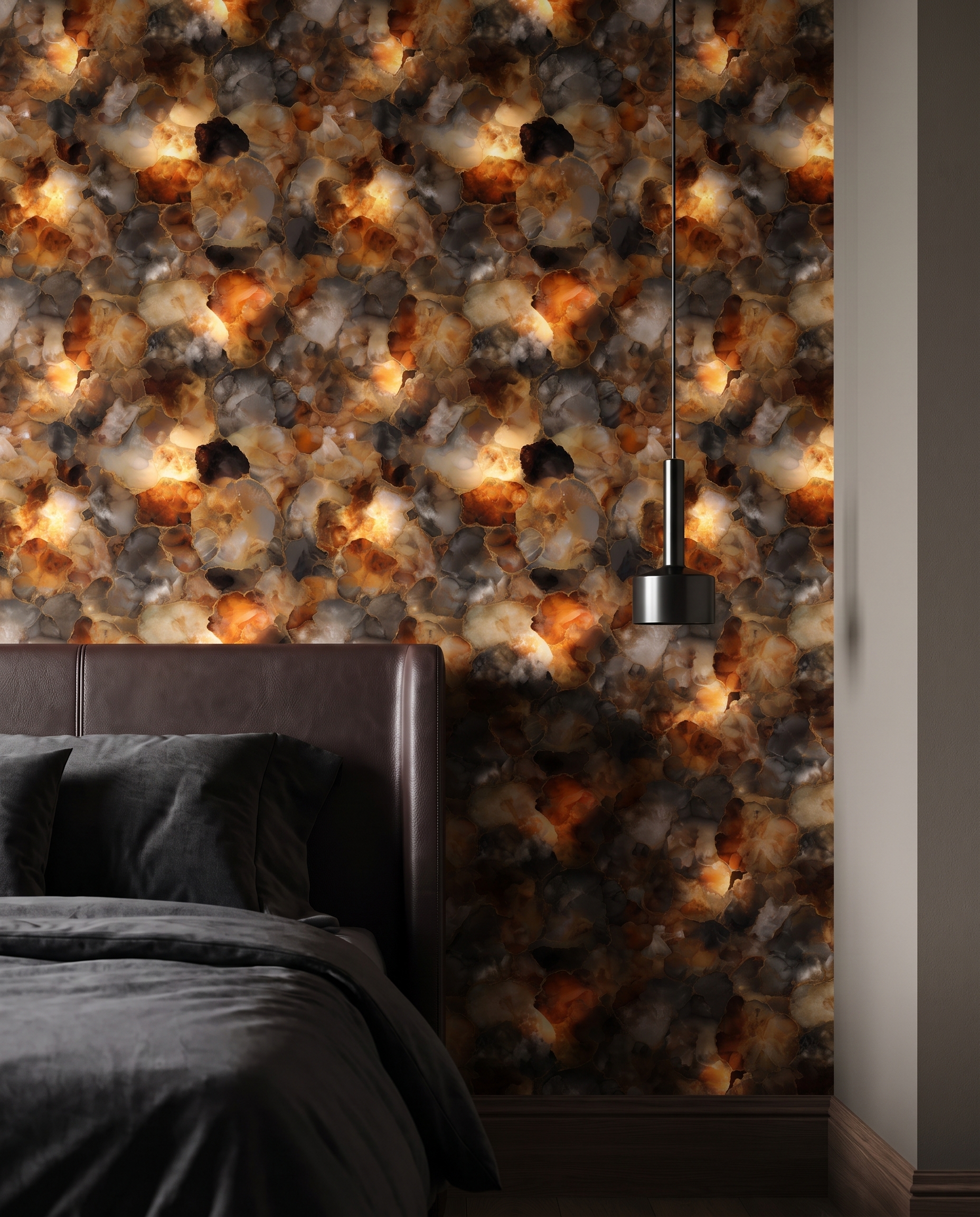 Brown Agate Geode Wallpaper with Gold Veins, Abstract Ink Wall Mural, Peel and Stick Wallpaper for a Luxurious Living Room Accent Wall