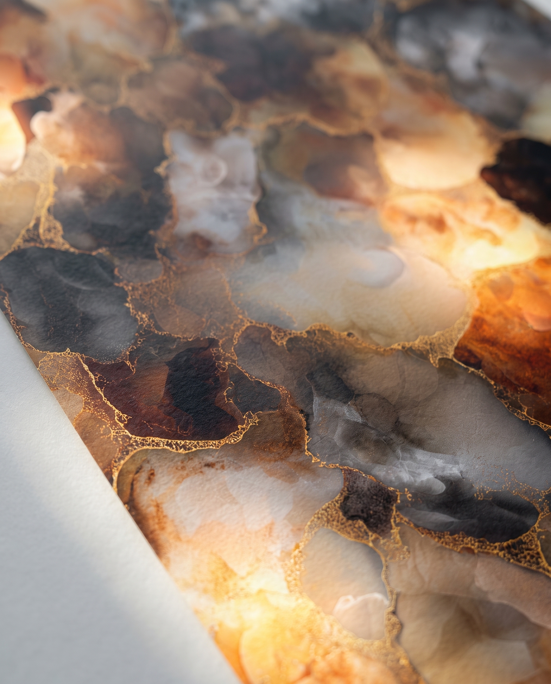 Brown Agate Geode Wallpaper with Gold Veins, Abstract Ink Wall Mural, Peel and Stick Wallpaper for a Luxurious Living Room Accent Wall