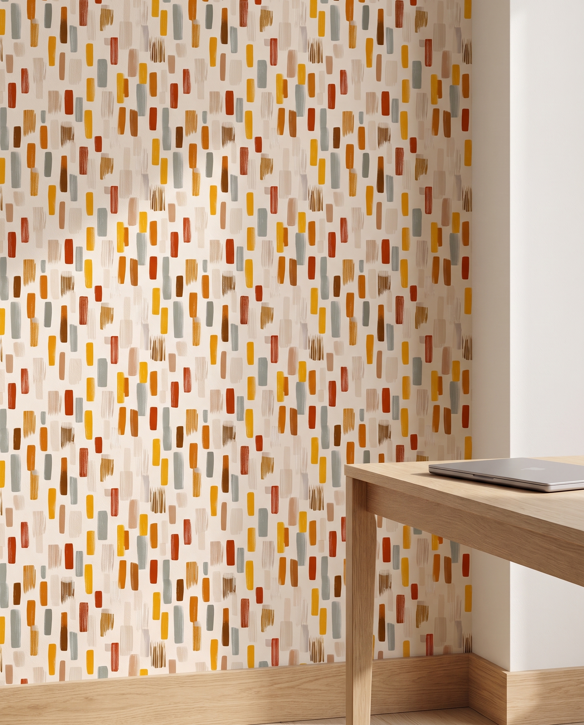Abstract Brushstrokes Wallpaper in Terracotta, Mustard and Sage, Contemporary Peel and Stick Wallpaper for a Modern Living Room Accent Wall